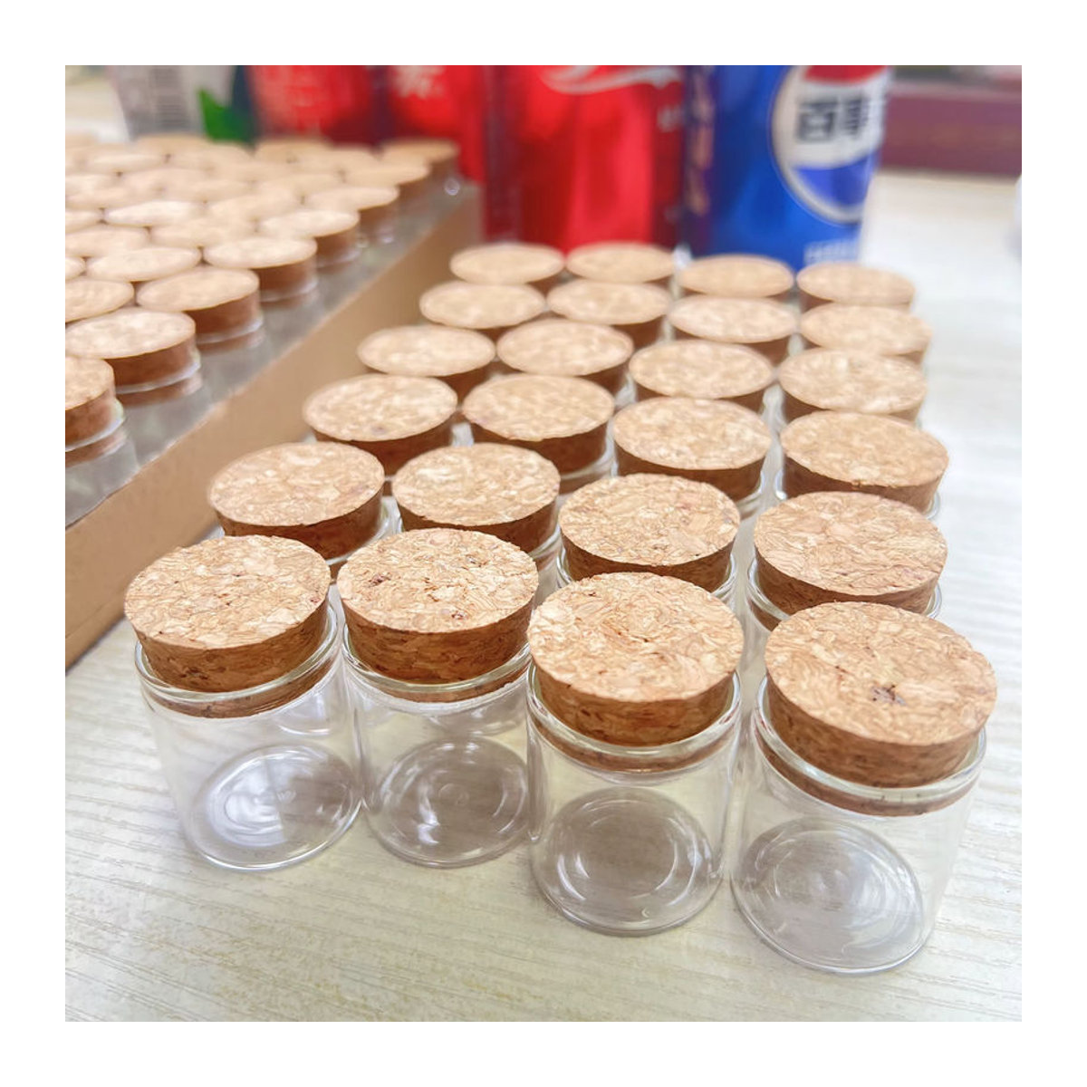 Mini Glasfläschchen mit Korkverschluss transparent für DIY Handwerk und Dekoration 12 ml B: 3 cm, H: 3,5 cm - Bild 2