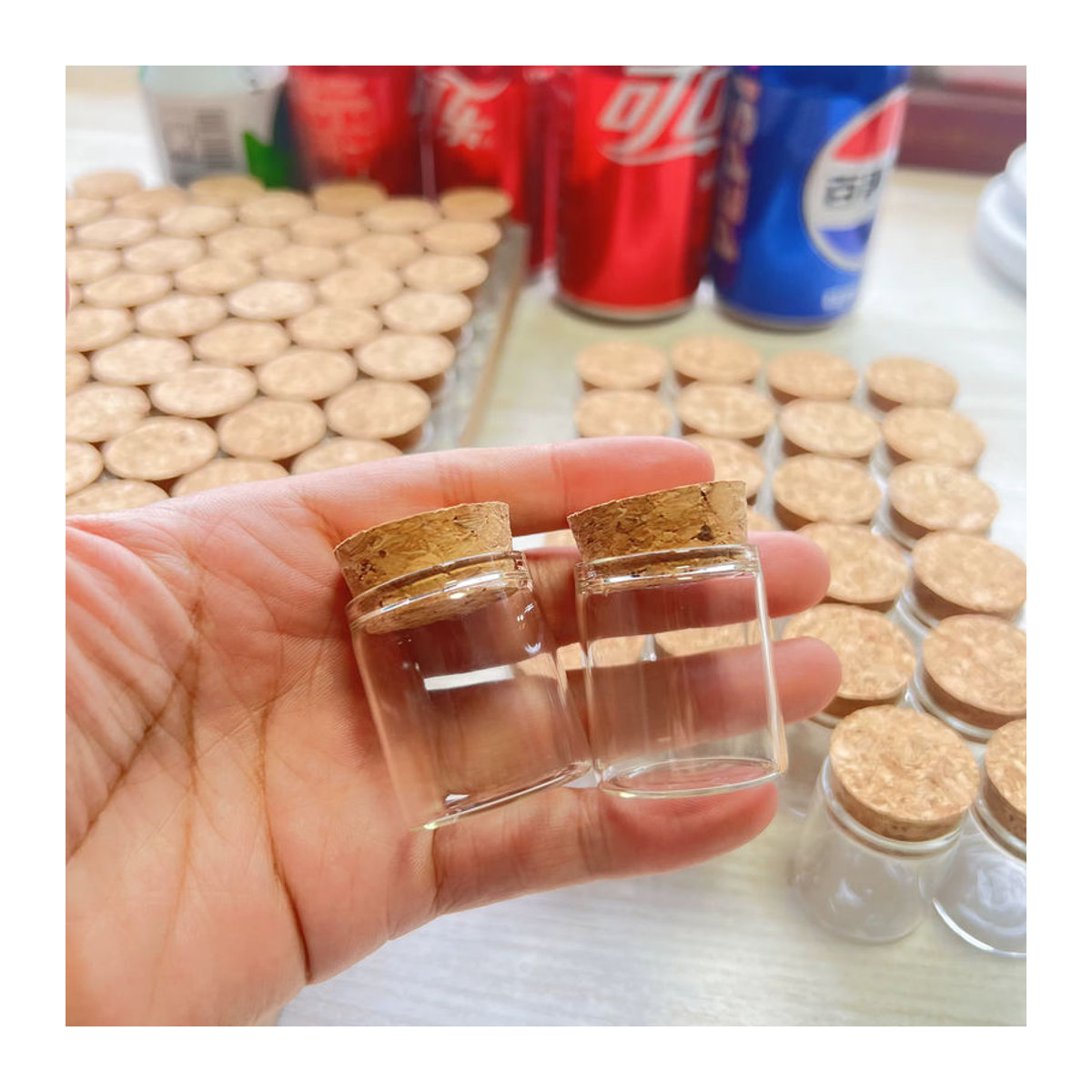 Mini Glasfläschchen mit Korkverschluss transparent für DIY Handwerk und Dekoration 12 ml B: 3 cm, H: 3,5 cm - Bild 3