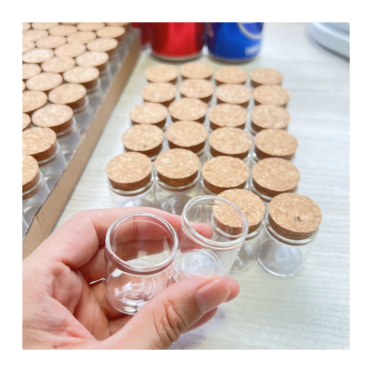 Mini Glasfläschchen mit Korkverschluss transparent für DIY Handwerk und Dekoration 12 ml B: 3 cm, H: 3,5 cm - Bild 4