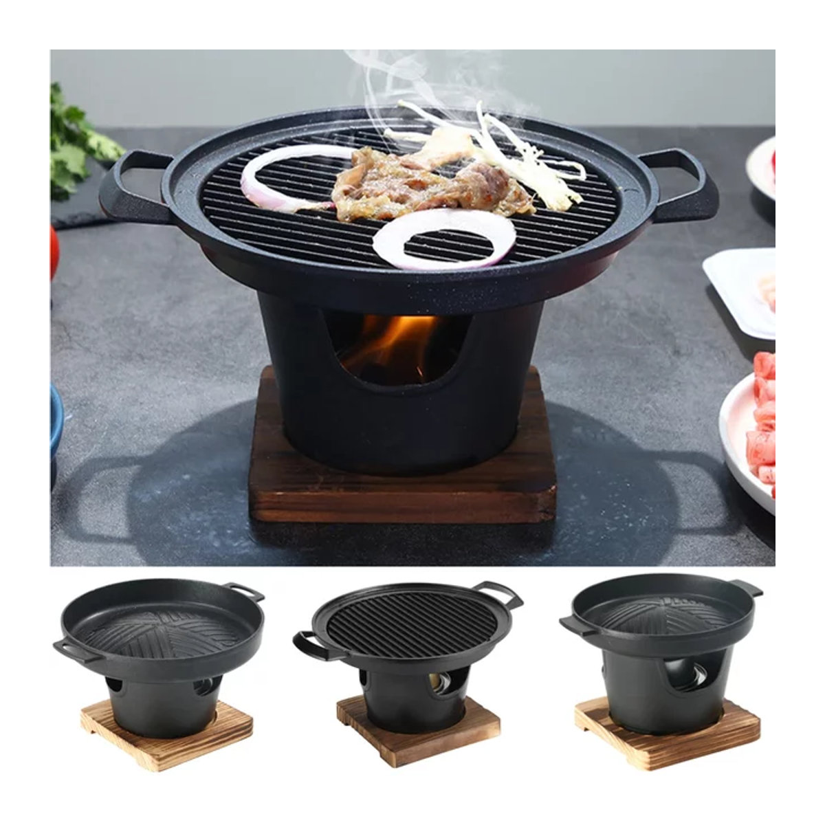 Mini-Grillofen mit abnehmbarem japanischem Alkoholkocher und antihaftbeschichteter Oberfläche für Camping und Picknick - Bild 1