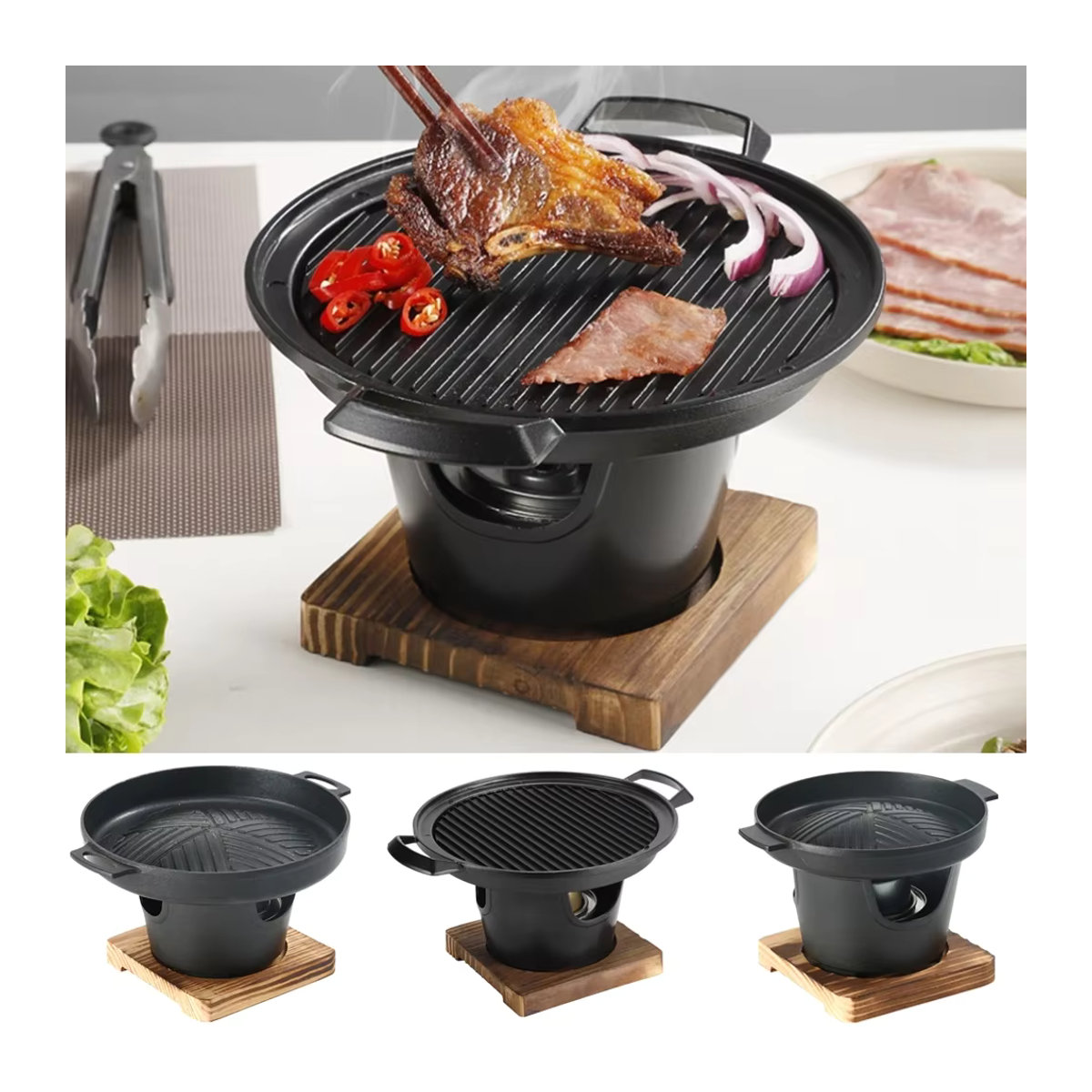 Mini-Grillofen mit abnehmbarem japanischem Alkoholkocher und antihaftbeschichteter Oberfläche für Camping und Picknick - Bild 2
