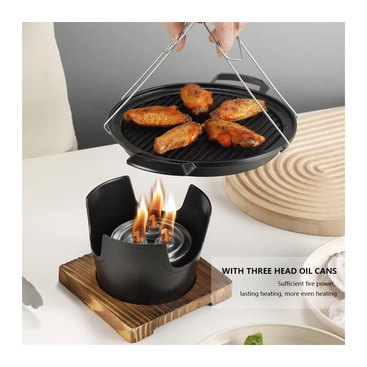 Mini-Grillofen mit abnehmbarem japanischem Alkoholkocher und antihaftbeschichteter Oberfläche für Camping und Picknick - Bild 3