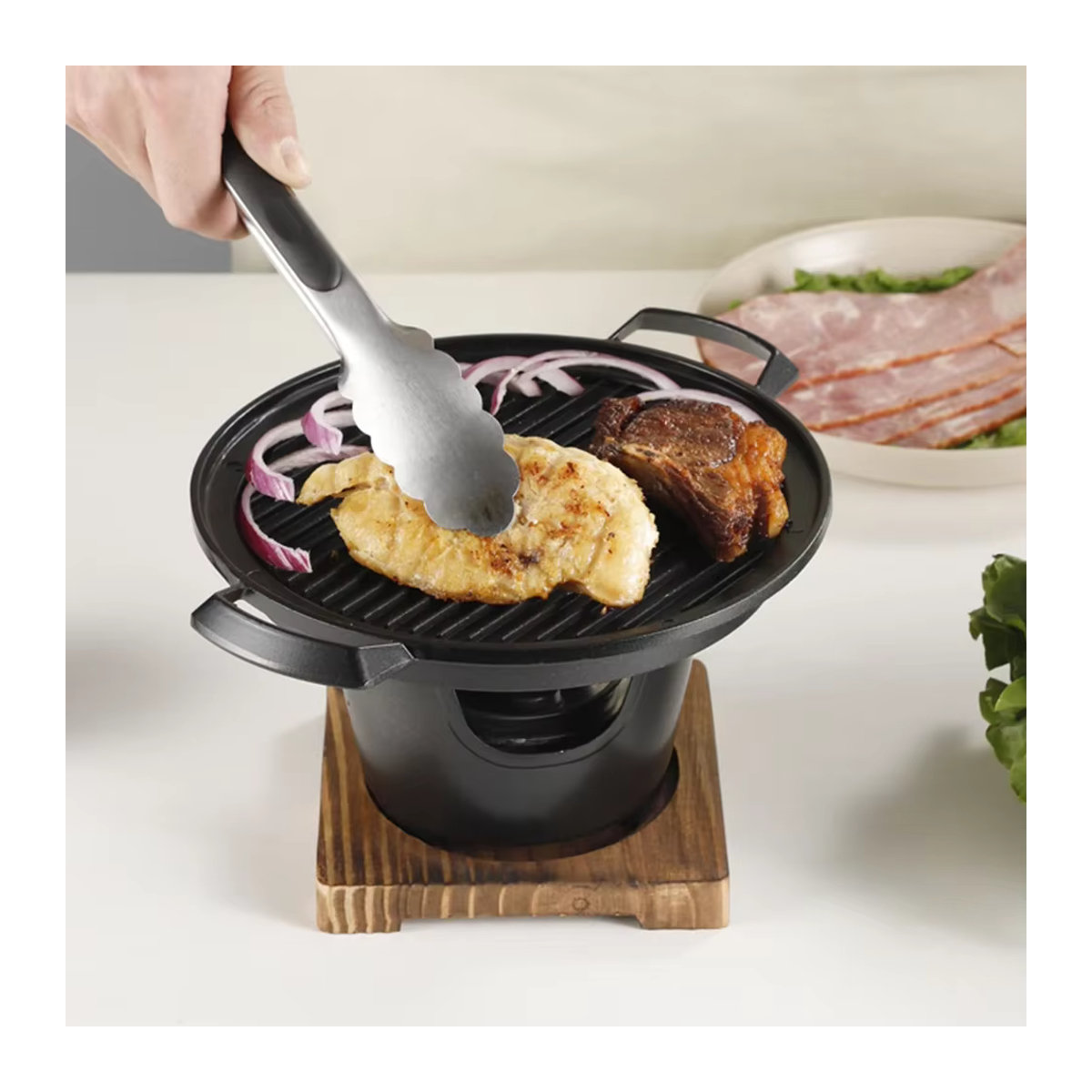 Mini-Grillofen mit abnehmbarem japanischem Alkoholkocher und antihaftbeschichteter Oberfläche für Camping und Picknick - Bild 4