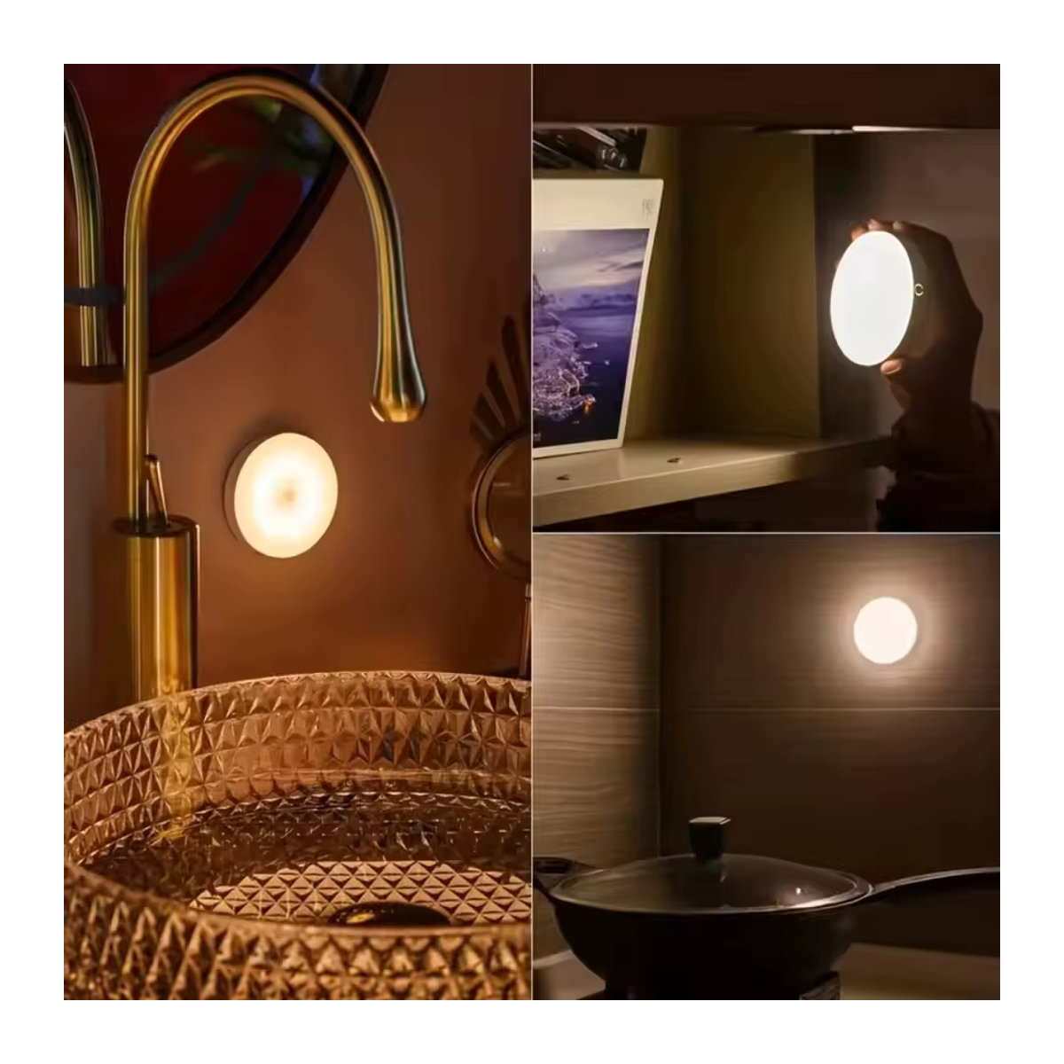 Mini LED Touch Sensor Nachtlicht mit magnetischer Basis, USB aufladbar und dimmbar, rund und tragbar für Küche und Schlafzimmer - Bild 4