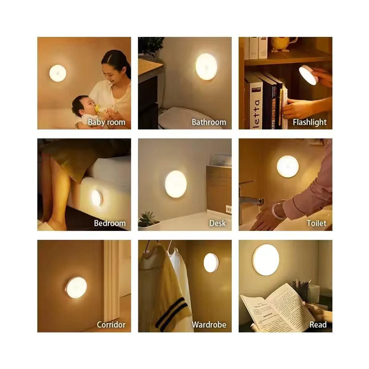 Mini LED Touch Sensor Nachtlicht mit magnetischer Basis, USB aufladbar und dimmbar, rund und tragbar für Küche und Schlafzimmer - Bild 5