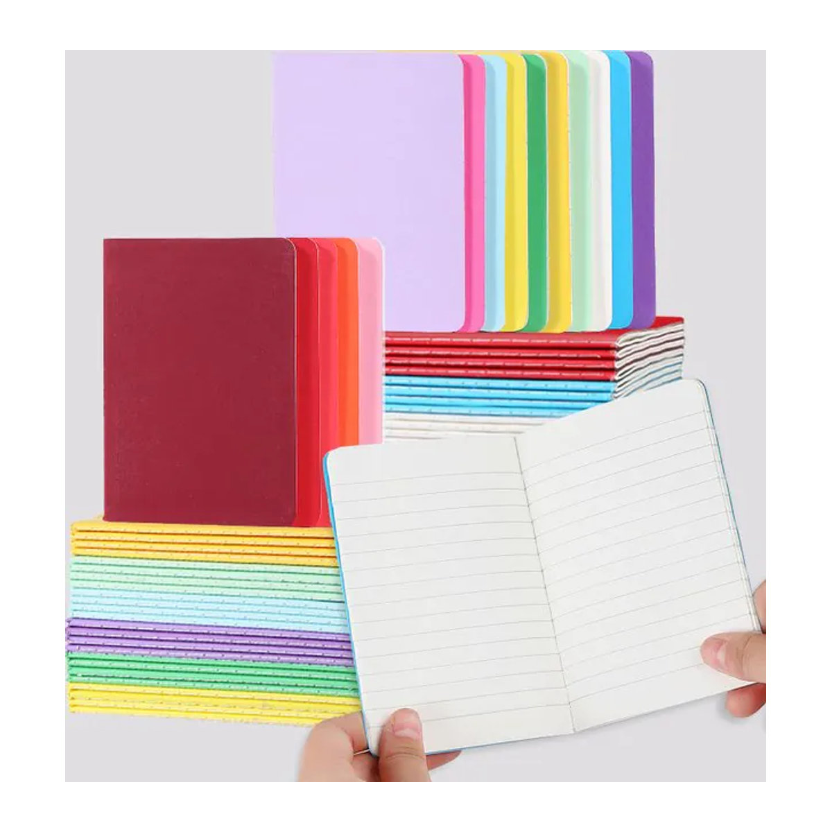 Mini-Linienbuch bunter Notizblock mit Kartonbezug, mehrfarbig, B: 8,9 cm, H: 12,7 cm, 60 Seiten - Bild 1