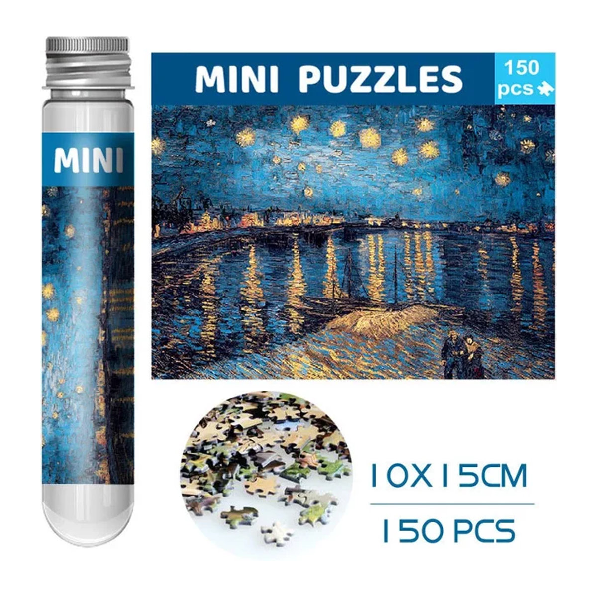 Mini-Reagenzglas-Puzzle Van Gogh Der Rhone Fluss unter dem Sternenhimmel Blau 150 Teile - Bild 1