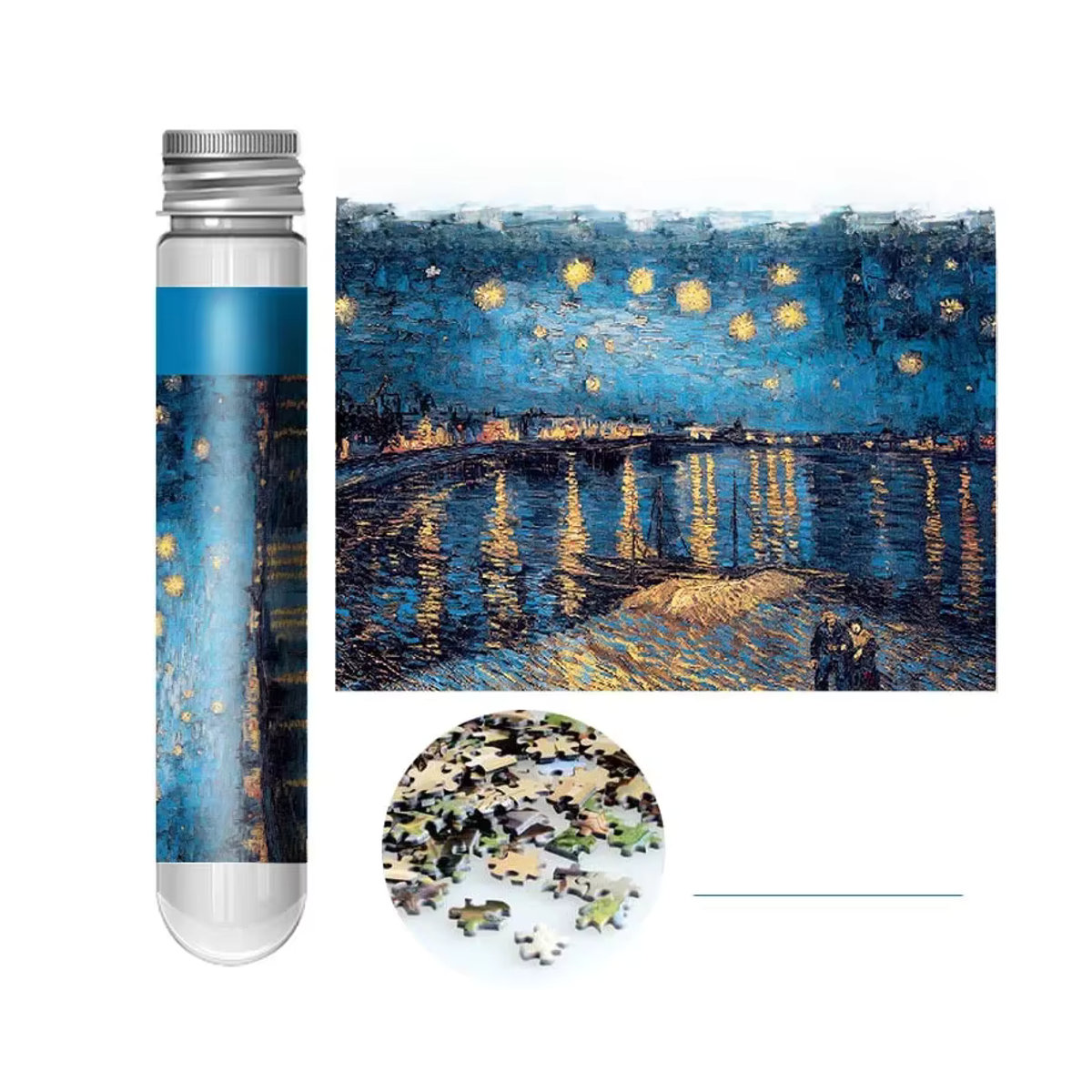 Mini-Reagenzglas-Puzzle Van Gogh Der Rhone Fluss unter dem Sternenhimmel Blau 150 Teile - Bild 3