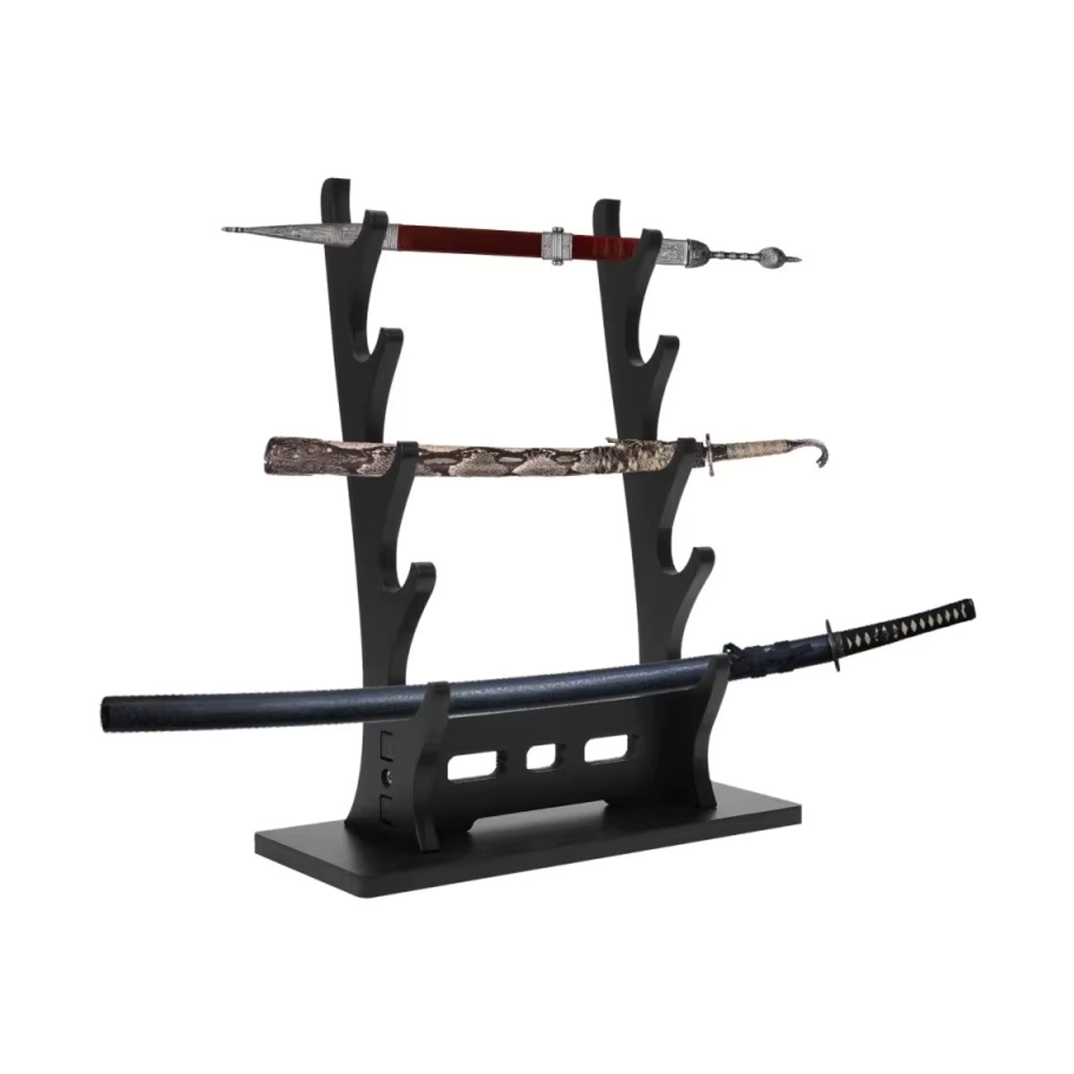 Mini-Schwertständer aus Holz in Schwarz, 4-stufiges Display für Katana, Tanto und Rapier für den Schreibtisch - Bild 7