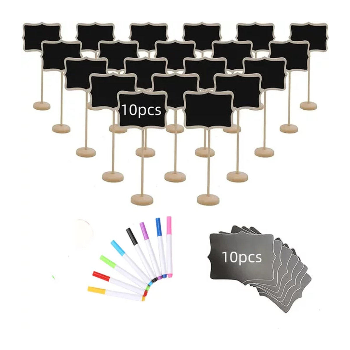 Mini-Tafel aus Holz in Schwarz mit Stift und Ersatzaufklebern für Party-Lebensmitteletiketten und Nachrichten, rustikales Design, stehend - Bild 1