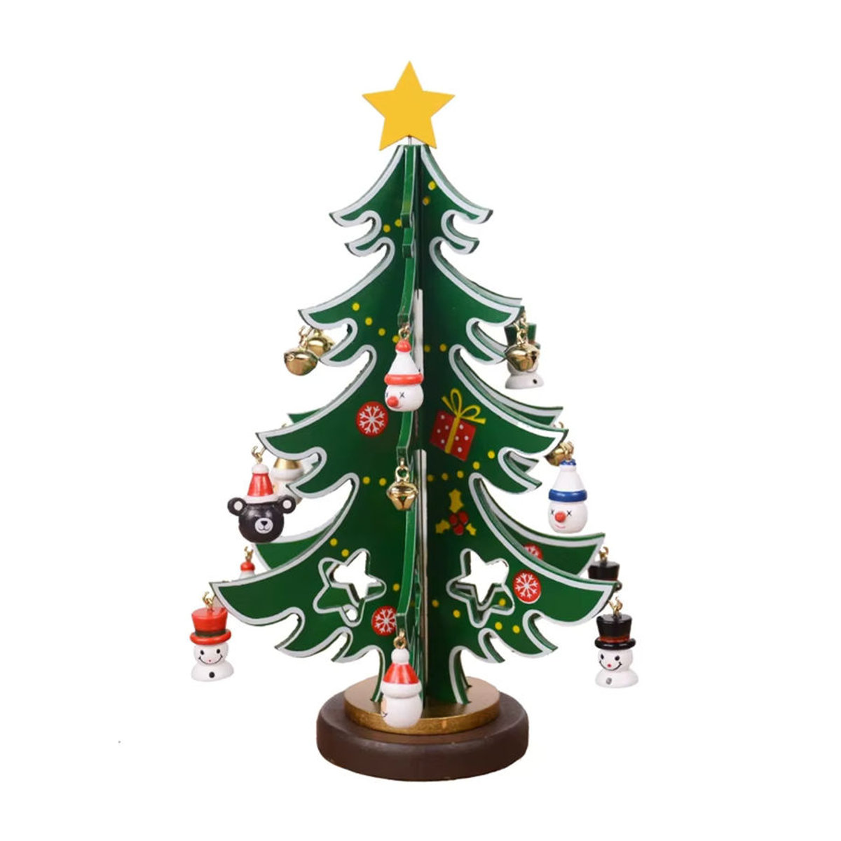 Mini-Weihnachtsbaum aus Holz für die Weihnachtsdekoration als kreatives DIY-Desktop-Ornament in Braun und Grün - Bild 3