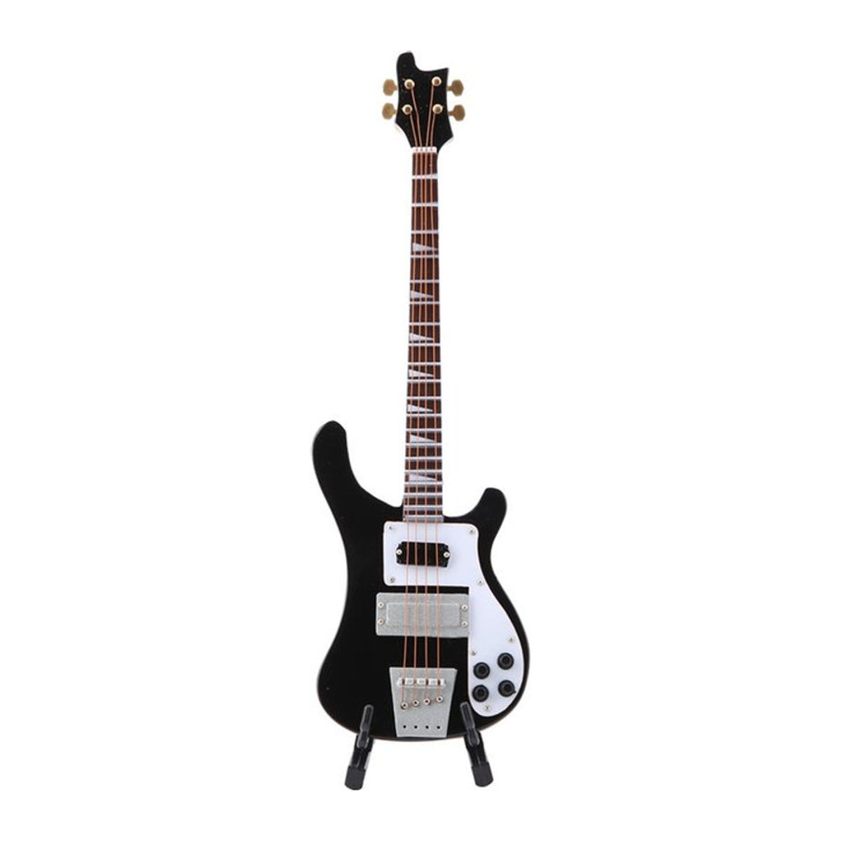 Miniatur Bassgitarre Replik in Schwarz mit Stand und Instrumenten-Etui als Musik-Deko und Geschenkmodell - Bild 1