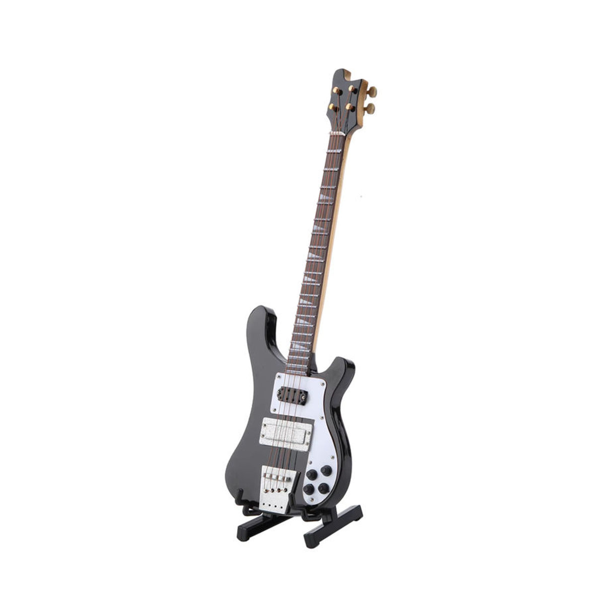 Miniatur Bassgitarre Replik in Schwarz mit Stand und Instrumenten-Etui als Musik-Deko und Geschenkmodell - Bild 2