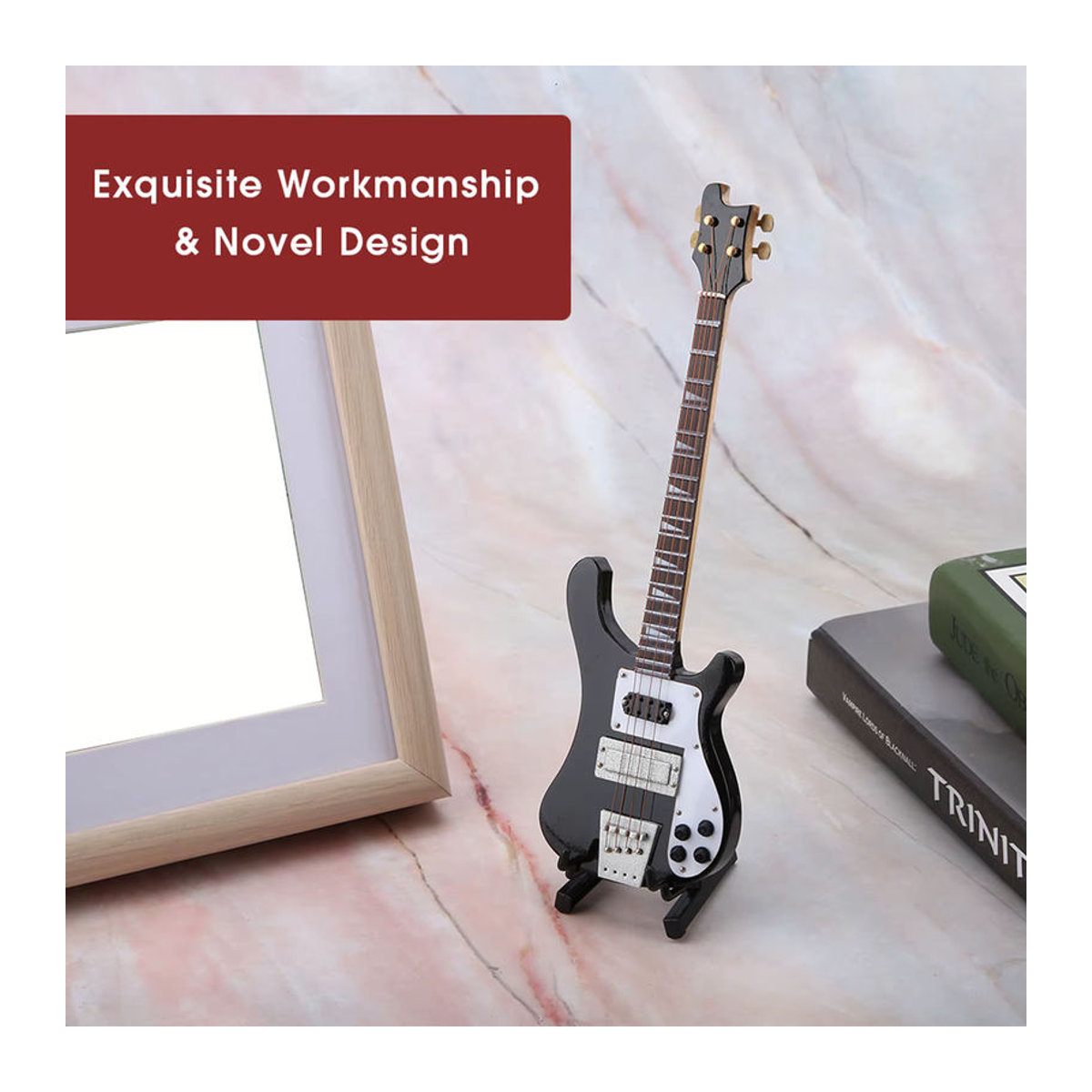 Miniatur Bassgitarre Replik in Schwarz mit Stand und Instrumenten-Etui als Musik-Deko und Geschenkmodell - Bild 3