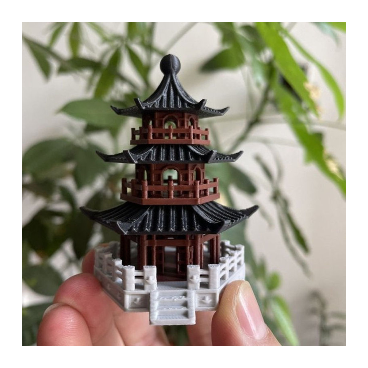 Miniatur Chinesischer Turm als Dekoration für Aquascaping und Aquarium, Klassische Architektur Modell in Braun aus Kunststoff - Bild 1