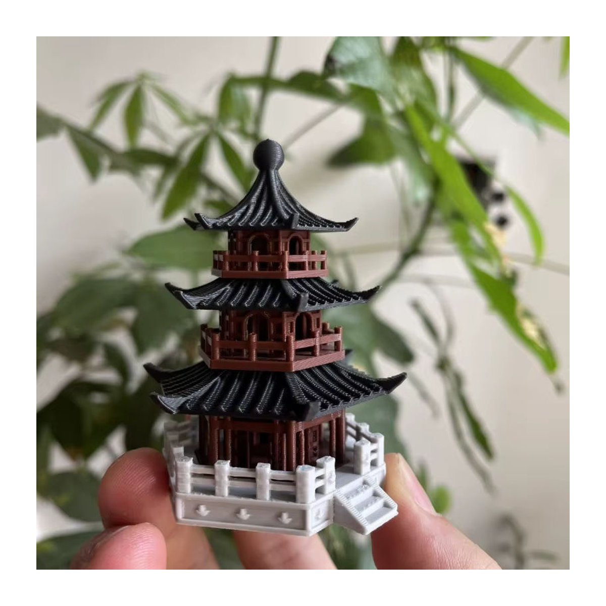 Miniatur Chinesischer Turm als Dekoration für Aquascaping und Aquarium, Klassische Architektur Modell in Braun aus Kunststoff - Bild 2