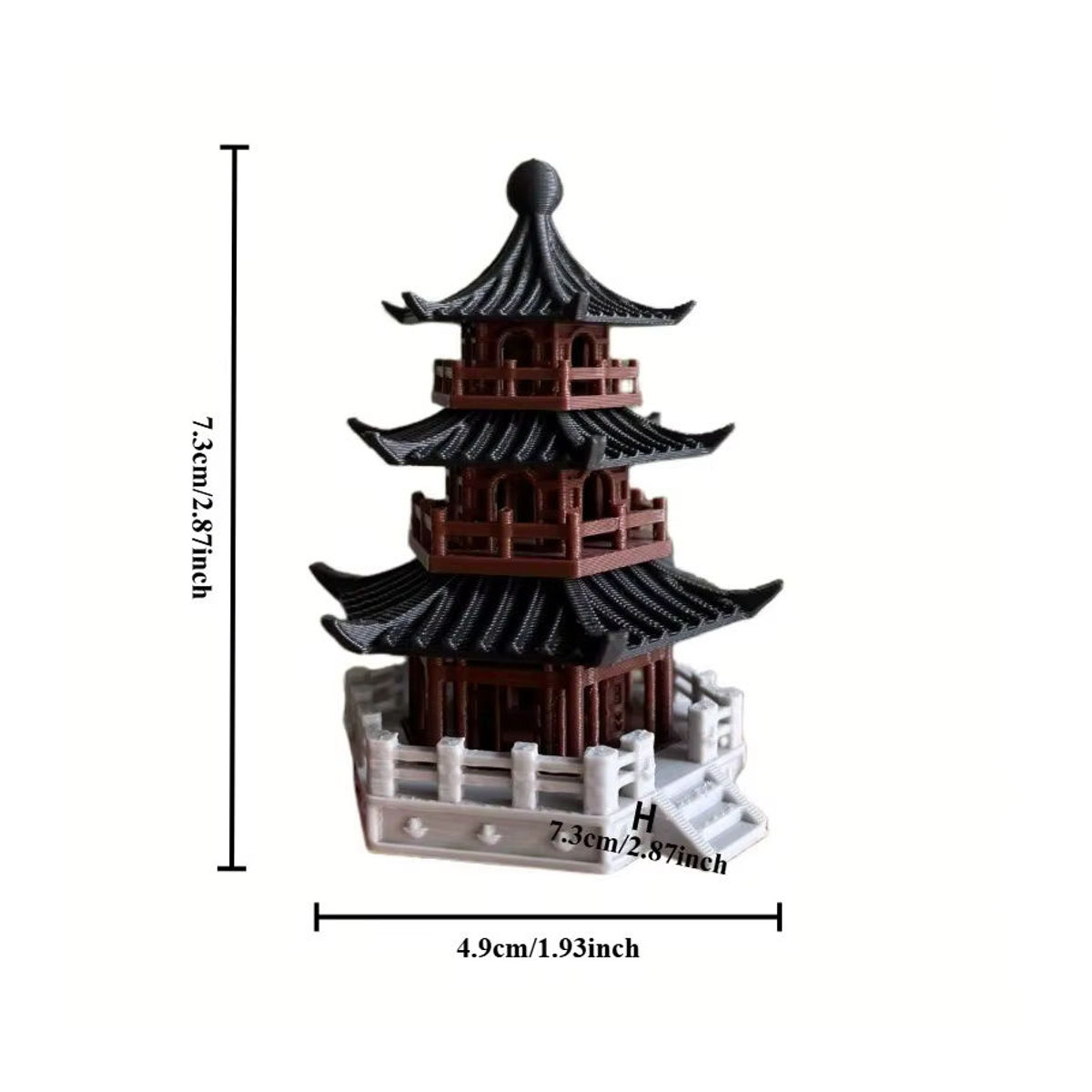 Miniatur Chinesischer Turm als Dekoration für Aquascaping und Aquarium, Klassische Architektur Modell in Braun aus Kunststoff - Bild 3