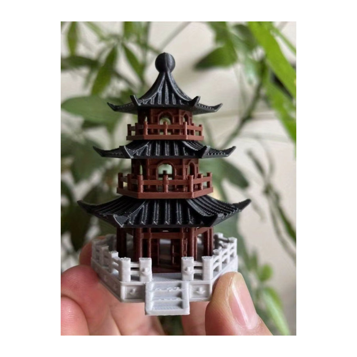 Miniatur Chinesischer Turm als Dekoration für Aquascaping und Aquarium, Klassische Architektur Modell in Braun aus Kunststoff - Bild 5