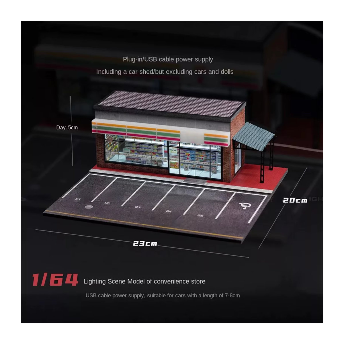 Miniatur Diorama Auto Garage und Convenience Store im Maßstab 1/64 mit LED Beleuchtung, mehrfarbig - Bild 1
