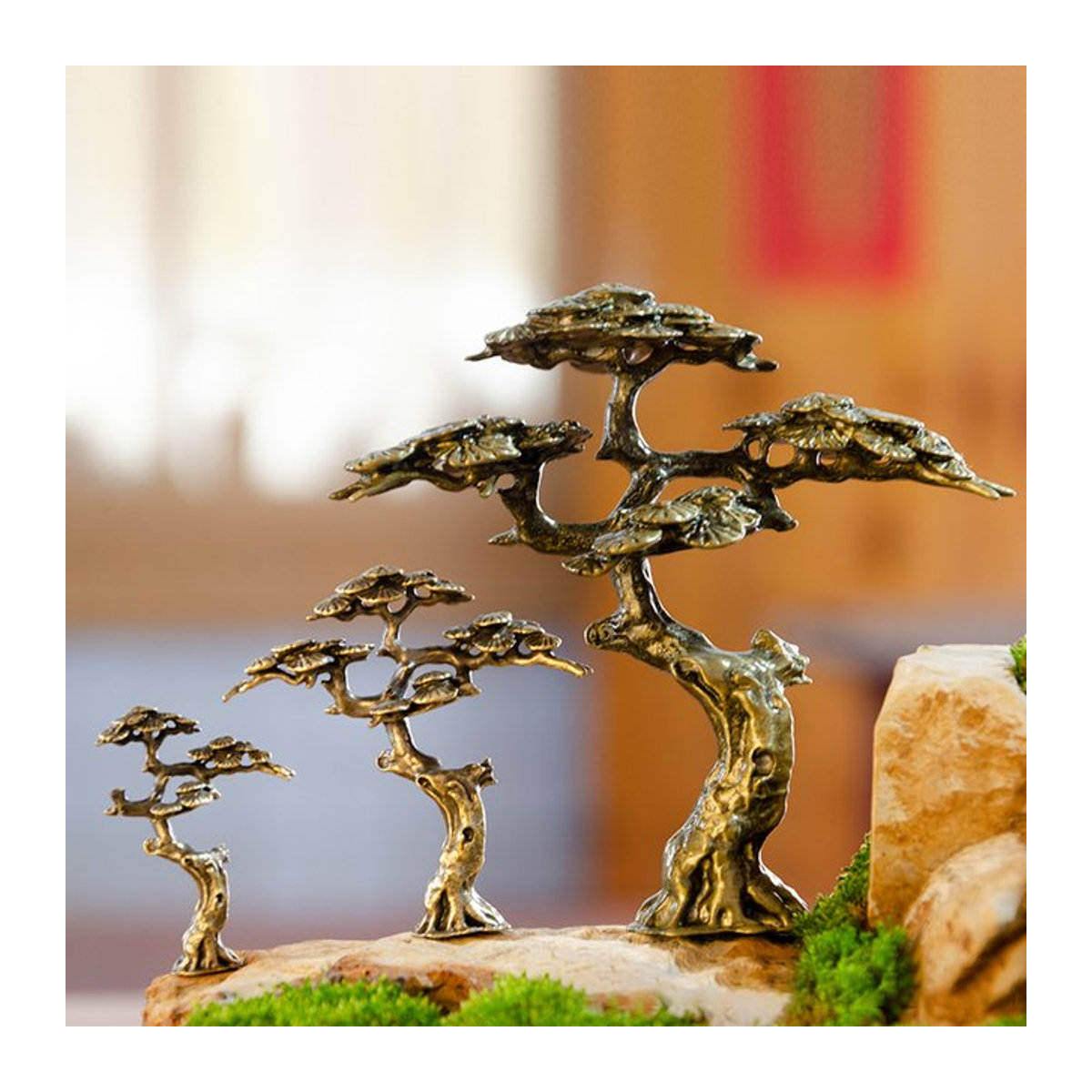 Miniatur Kiefer Figur aus Kupfer und Gold für Bonsai und Landschaftsdekorationen - Bild 1