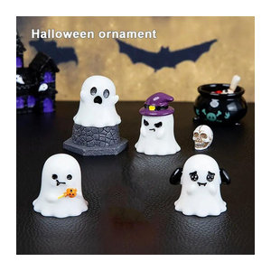 Miniatur Kürbis-Geist Figur aus Kunstharz in Weiß für Halloween Dekorationen und Micro Landschaft Ornamente