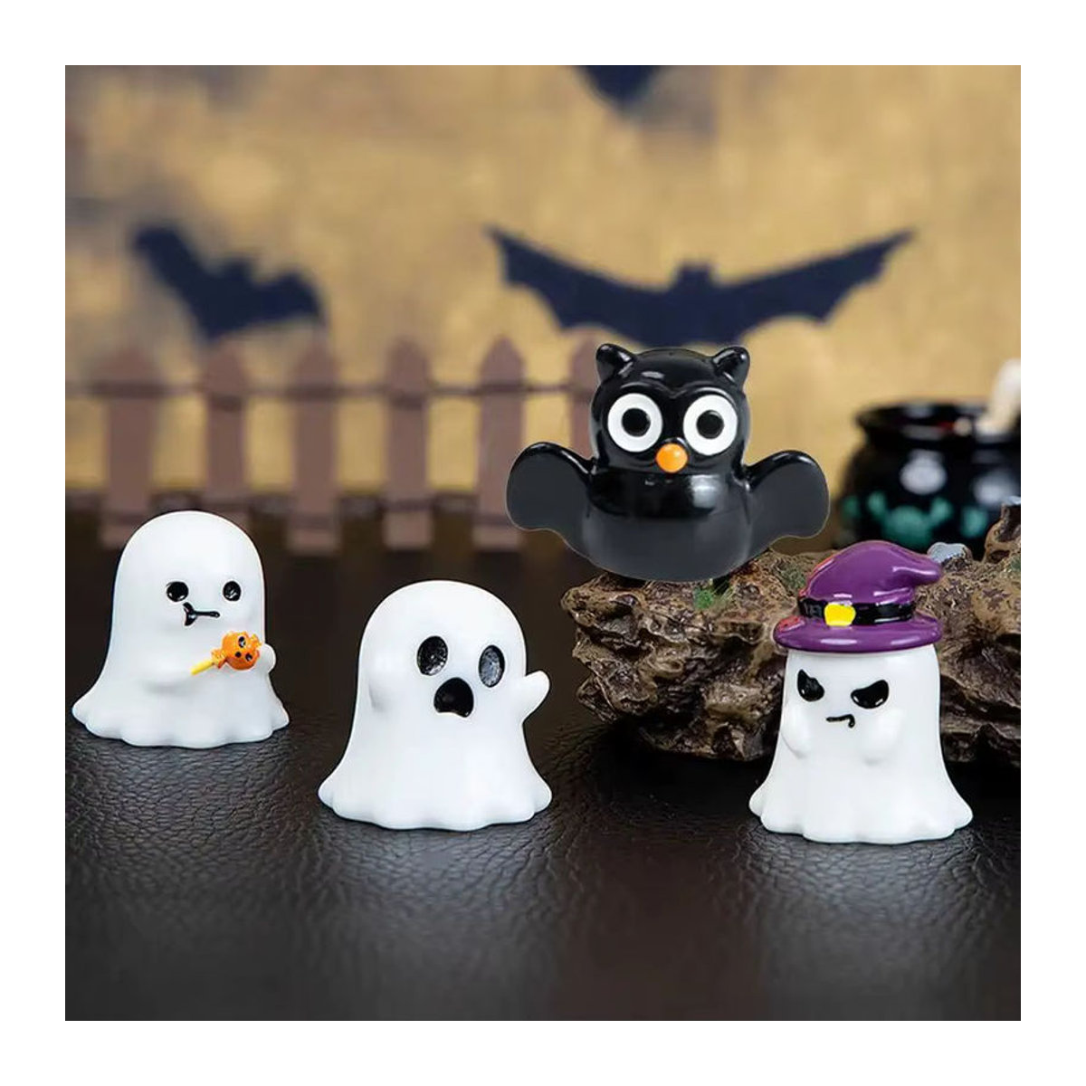 Miniatur Kürbis-Geist Figur aus Kunstharz in Weiß für Halloween Dekorationen und Micro Landschaft Ornamente - Bild 3