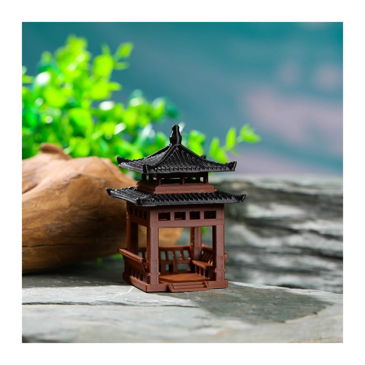 Miniatur-Pagoden-Statue JETTING in Braun, Sechseckiger Bonsai-Pavillon aus Kunstharz für Mikro-Landschaften - Bild 1