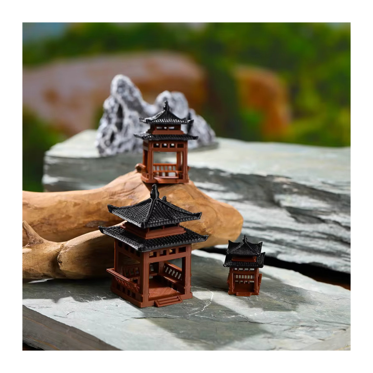 Miniatur-Pagoden-Statue JETTING in Braun, Sechseckiger Bonsai-Pavillon aus Kunstharz für Mikro-Landschaften - Bild 2