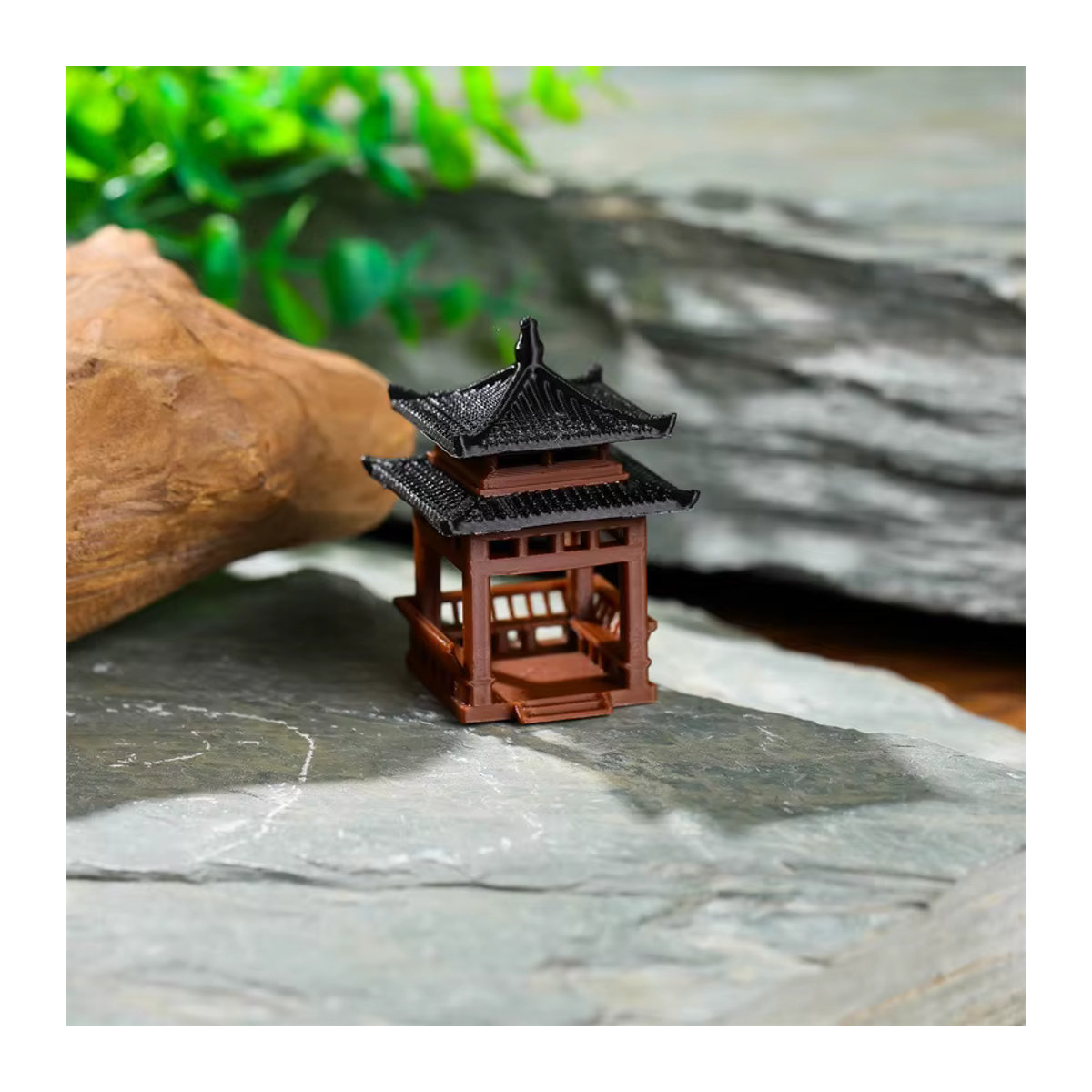 Miniatur-Pagoden-Statue JETTING in Braun, Sechseckiger Bonsai-Pavillon aus Kunstharz für Mikro-Landschaften - Bild 4