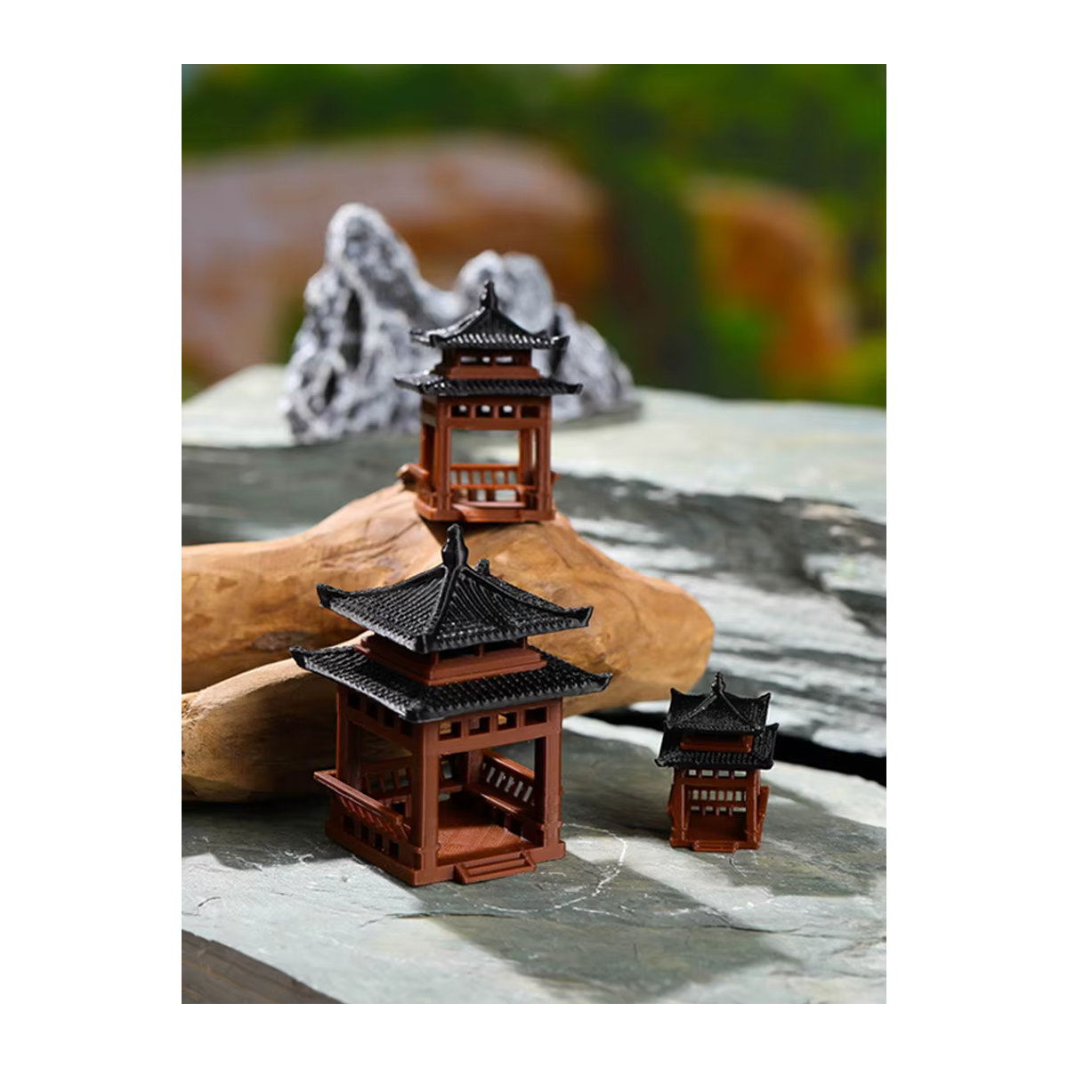 Miniatur-Pagoden-Statue JETTING in Braun, Sechseckiger Bonsai-Pavillon aus Kunstharz für Mikro-Landschaften - Bild 6