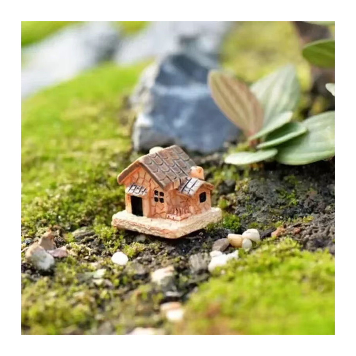 Miniatur Steinhaus aus Kunstharz in Braun für Puppenhaus und Garten-Mikrolandschaft - Bild 4