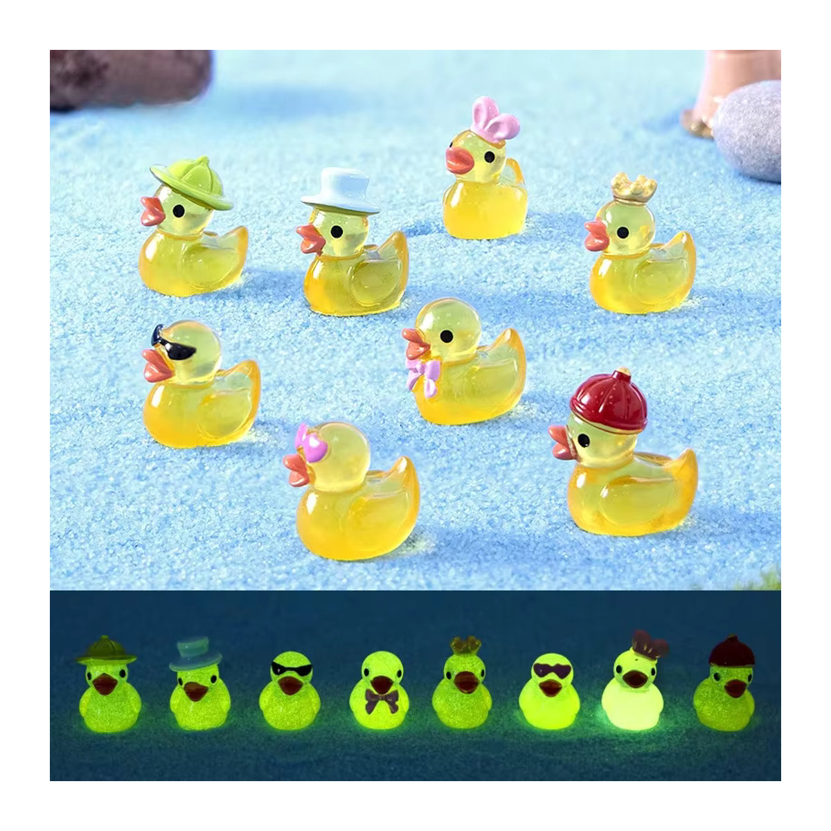 Miniaturistische fluoreszierende gelbe Enten aus Kunstharz als Deko-Figuren für dein Puppenhaus oder deine Mikro-Landschaft - Bild 2