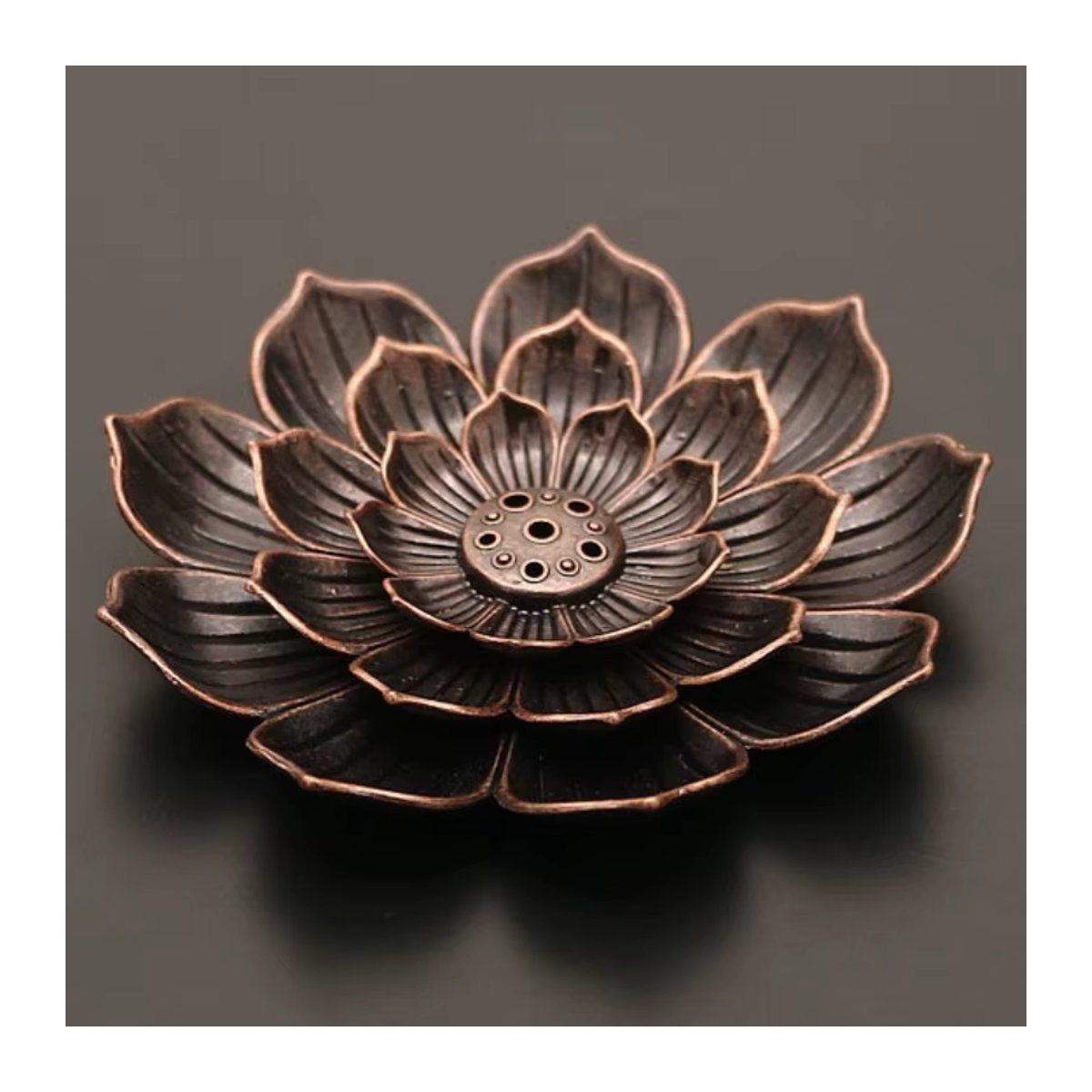 MINIDEAL Antiker Lotus-Räucherstäbchenhalter aus Metall in Braun und Rot mit Mehrfachlöchern für Zen-Meditation und Heimdekoration - Bild 1