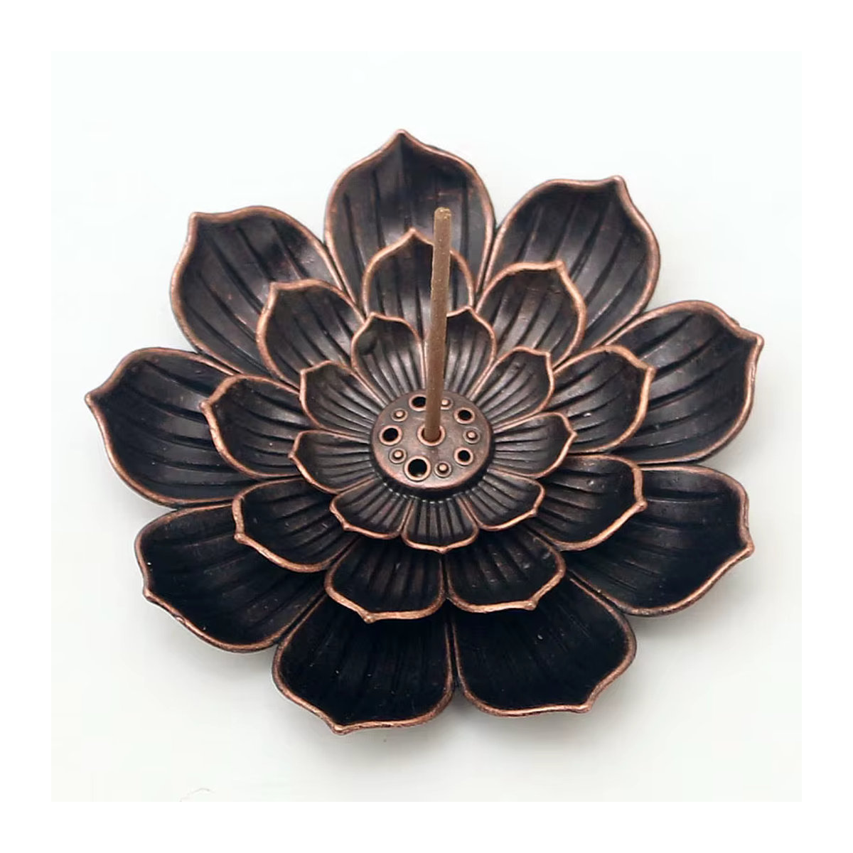 MINIDEAL Antiker Lotus-Räucherstäbchenhalter aus Metall in Braun und Rot mit Mehrfachlöchern für Zen-Meditation und Heimdekoration - Bild 3