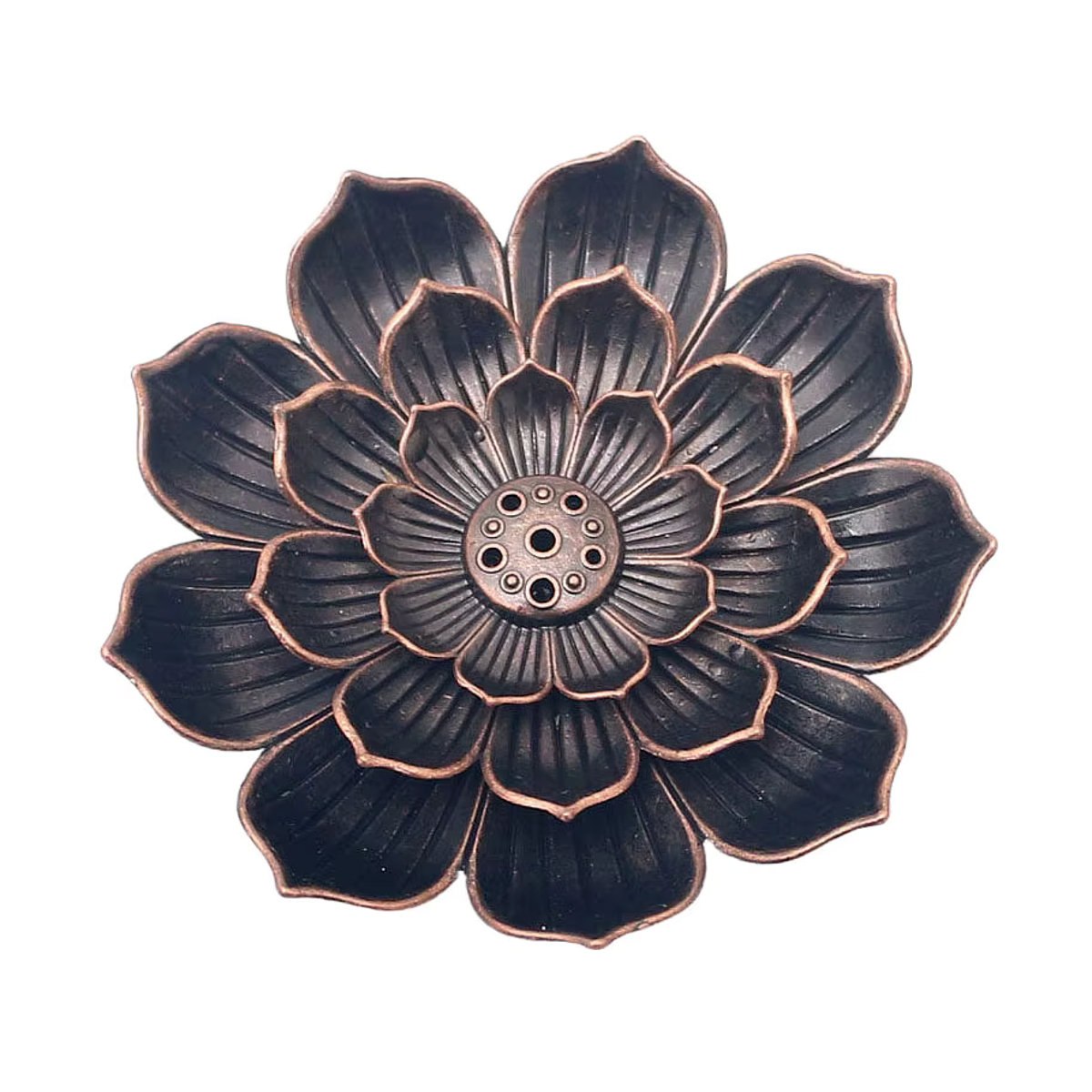 MINIDEAL Antiker Lotus-Räucherstäbchenhalter aus Metall in Braun und Rot mit Mehrfachlöchern für Zen-Meditation und Heimdekoration - Bild 4