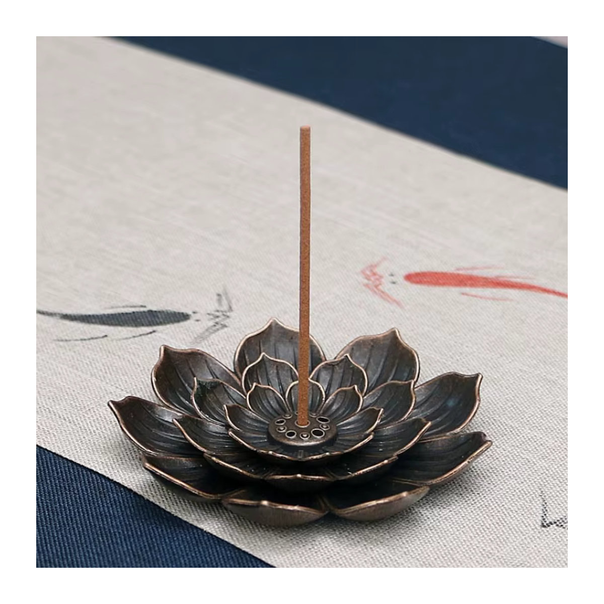 MINIDEAL Antiker Lotus-Räucherstäbchenhalter aus Metall in Braun und Rot mit Mehrfachlöchern für Zen-Meditation und Heimdekoration - Bild 5