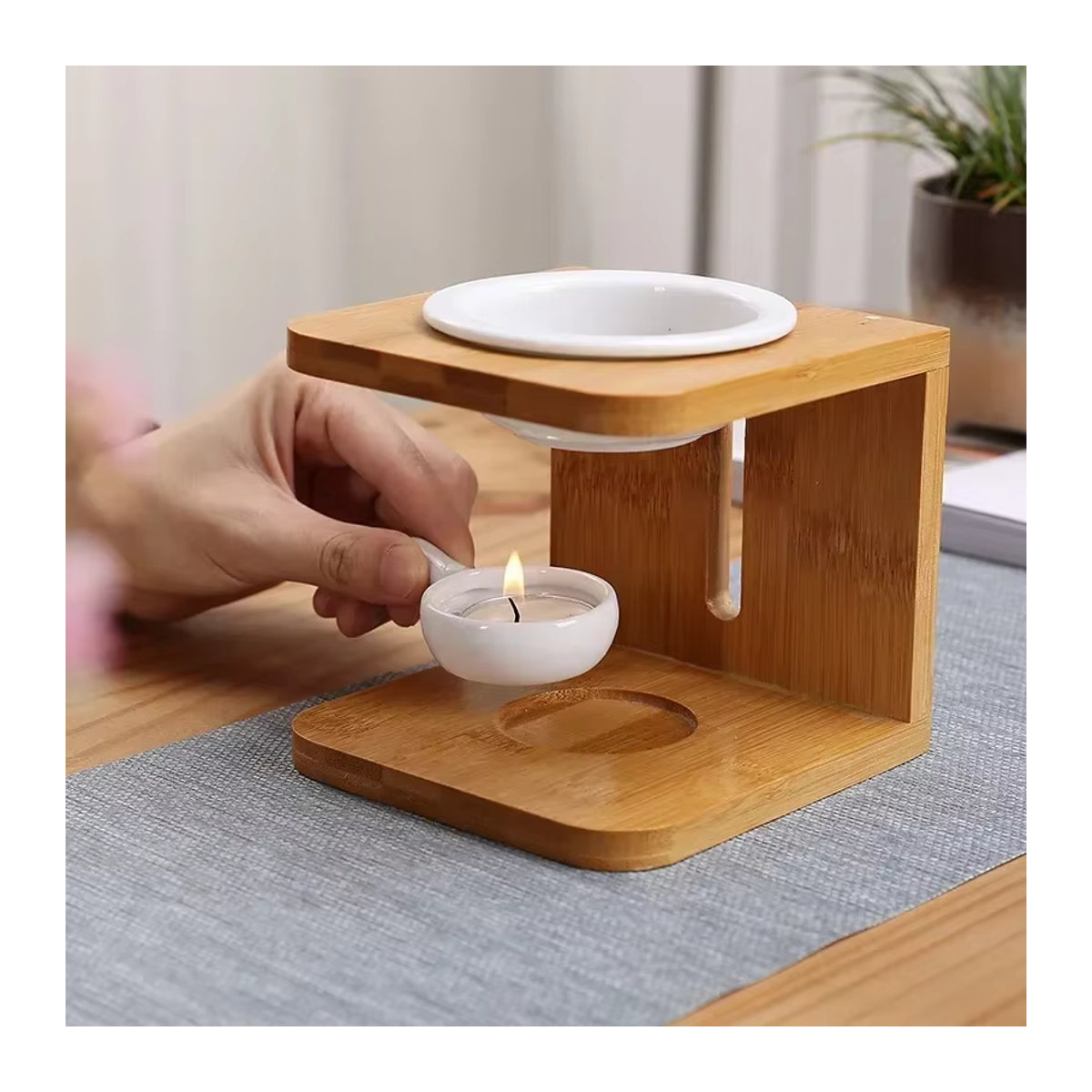 MINIDEAL Aromabrenner aus Keramik und Holz in Braun mit Teelichthalter für ätherische Öle und Aromatherapie - Bild 2