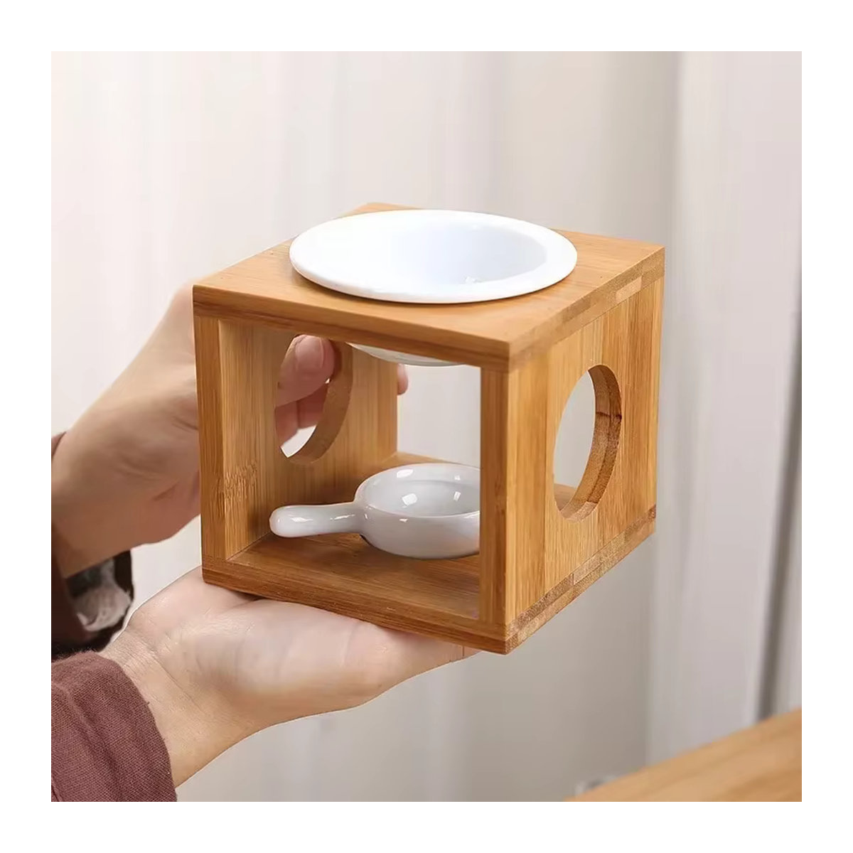 MINIDEAL Aromabrenner aus Keramik und Holz in Braun mit Teelichthalter für ätherische Öle und Aromatherapie - Bild 4