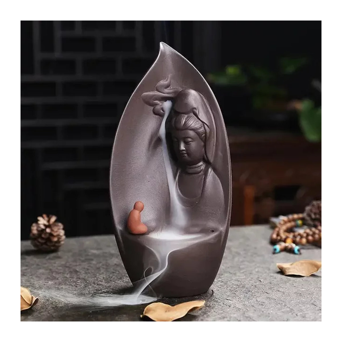 MINIDEAL Avalokitesvara Räucherstäbchenhalter aus Keramik in Lila für Rückfluss-Räucherstäbchen mit Buddha-Design - Bild 1