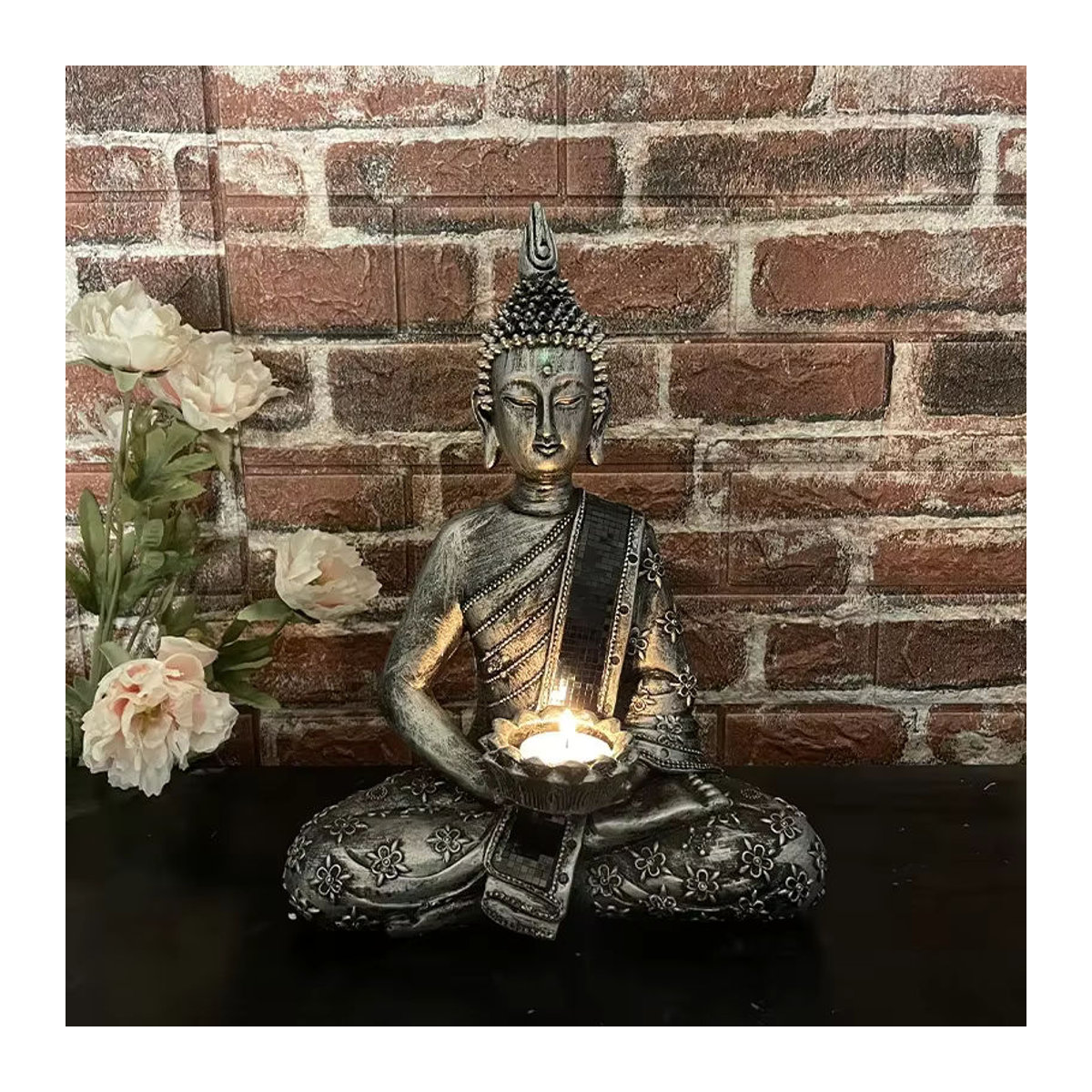 MINIDEAL Buddha Teelichthalter aus Kunstharz in Gold, Silber oder Grau für orientalische Dekoration - Bild 4