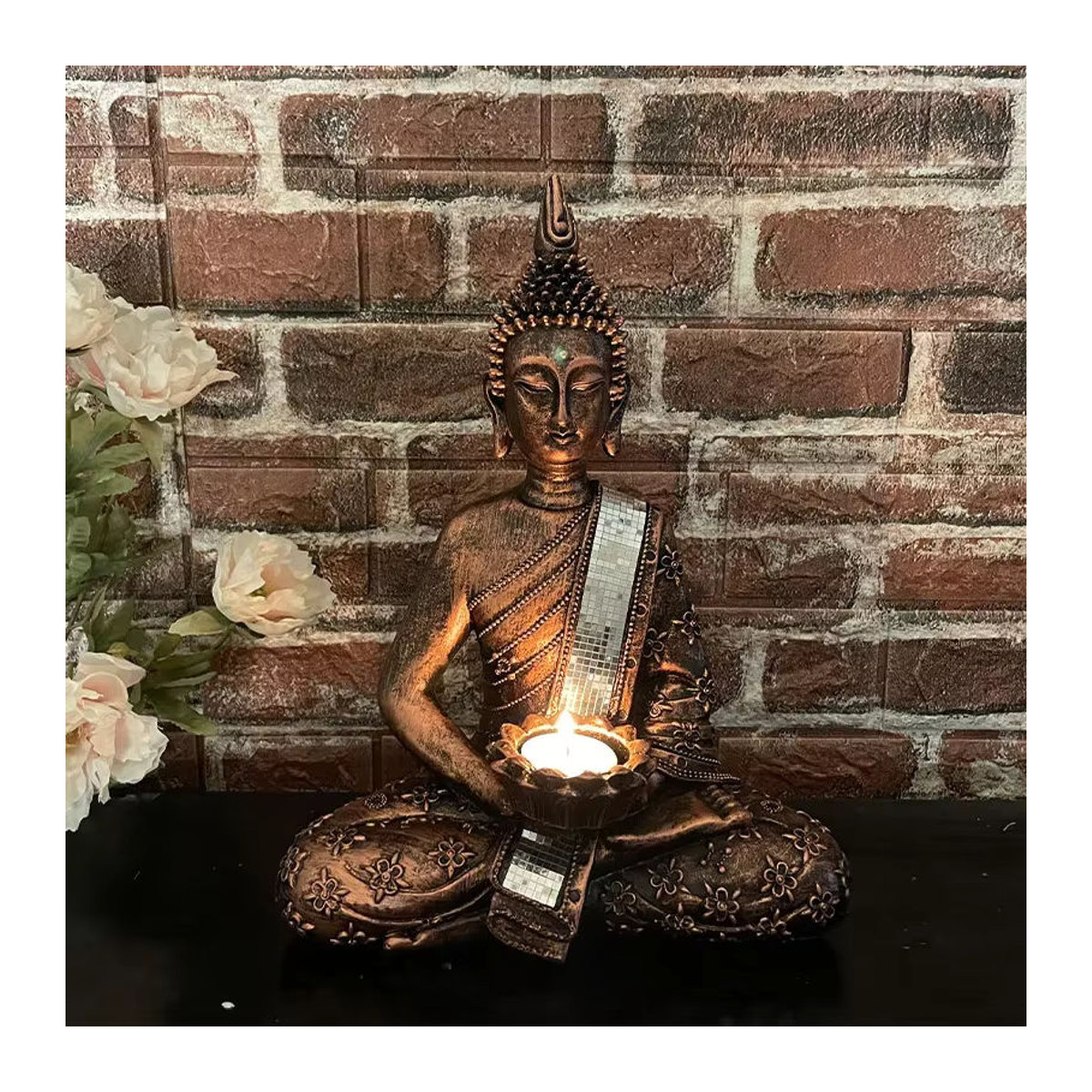 MINIDEAL Buddha Teelichthalter aus Kunstharz in Gold, Silber oder Grau für orientalische Dekoration - Bild 5