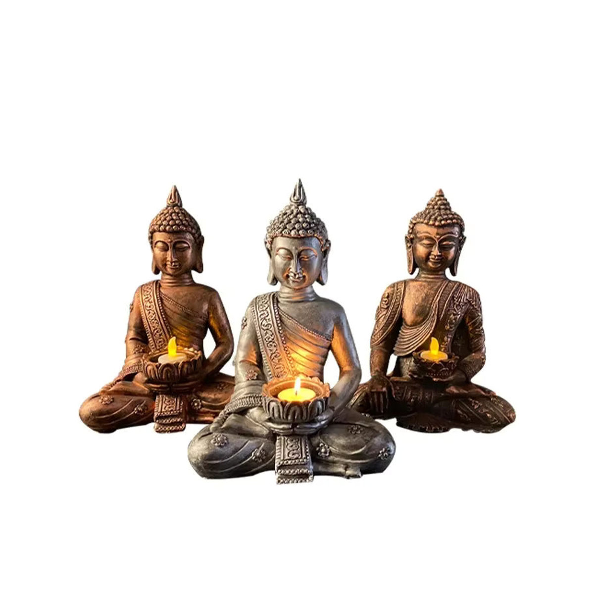 MINIDEAL Buddha Teelichthalter aus Kunstharz in Gold, Silber oder Grau für orientalische Dekoration - Bild 6