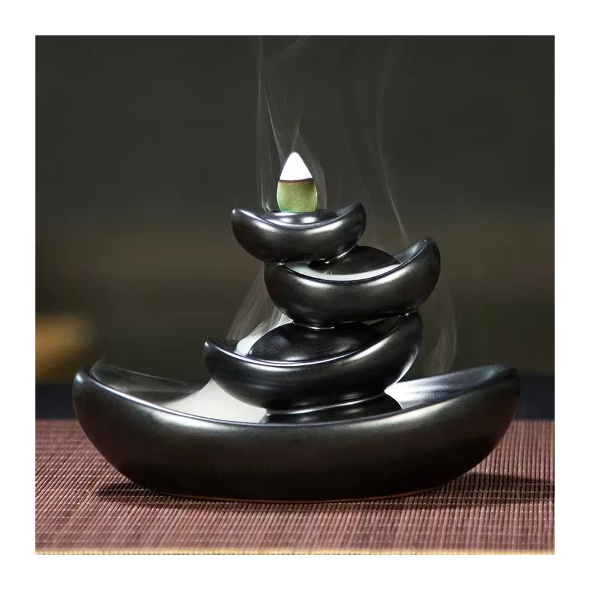 MINIDEAL Glück Maskottchen Rückfluss-Weihrauchbrenner aus schwarzer Keramik für Zen-Meditation und Yoga - Bild 2