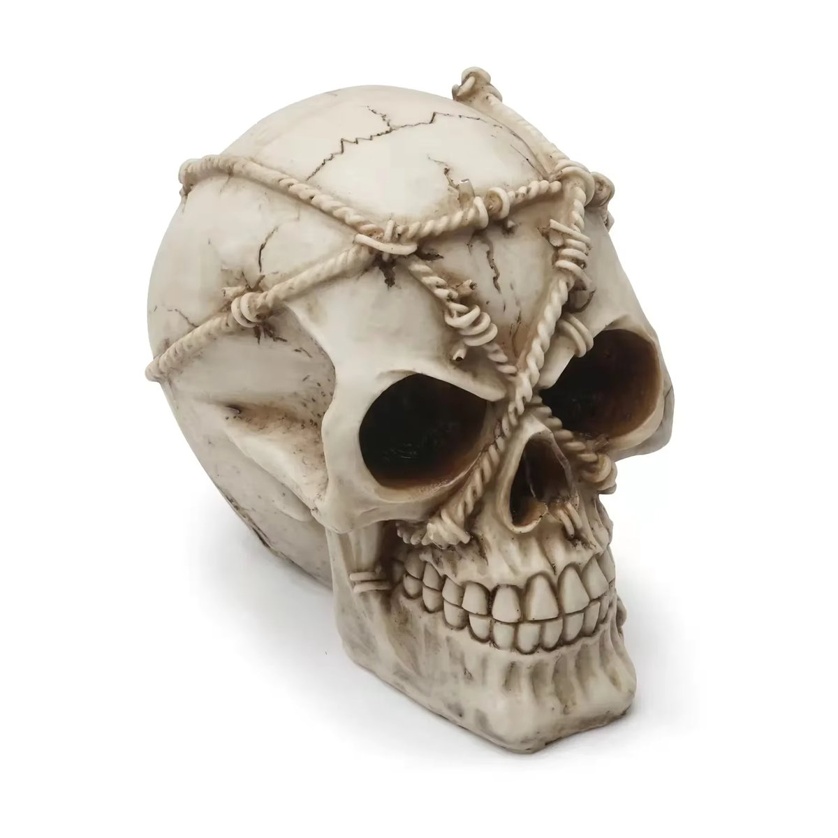MINIDEAL Halloween Deko Skulptur Handgemachter Totenkopf aus Kunstharz in Beige - Bild 2