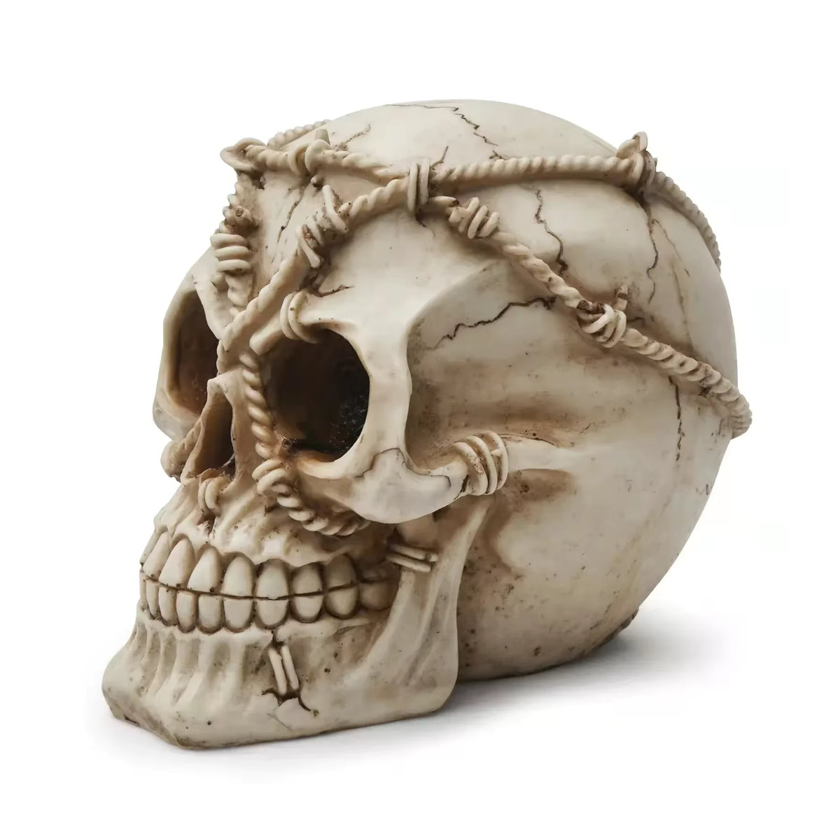 MINIDEAL Halloween Deko Skulptur Handgemachter Totenkopf aus Kunstharz in Beige - Bild 3
