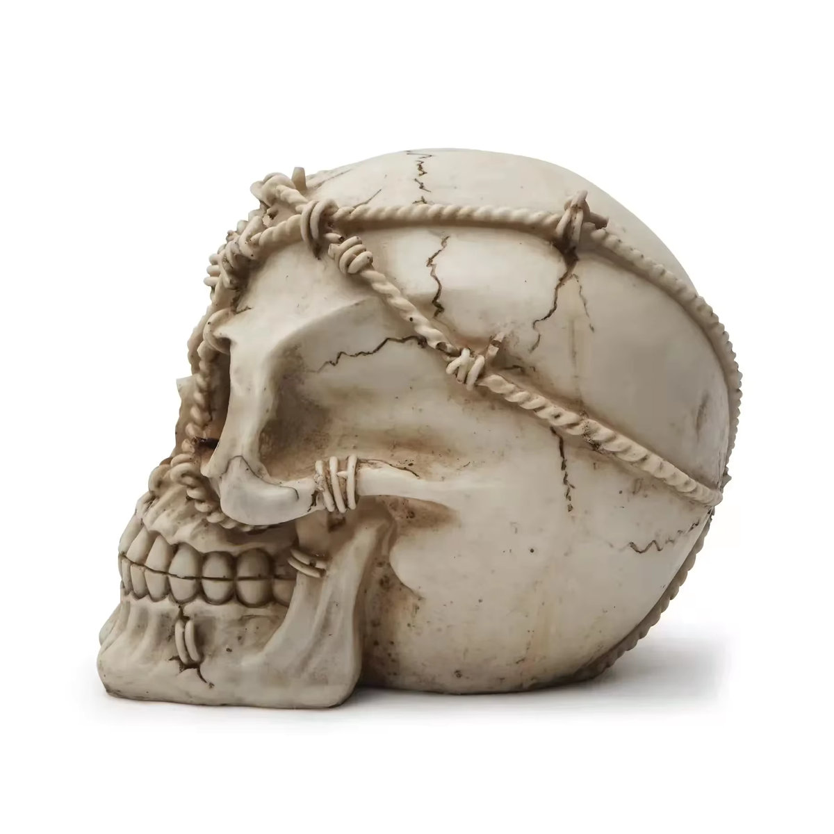 MINIDEAL Halloween Deko Skulptur Handgemachter Totenkopf aus Kunstharz in Beige - Bild 4