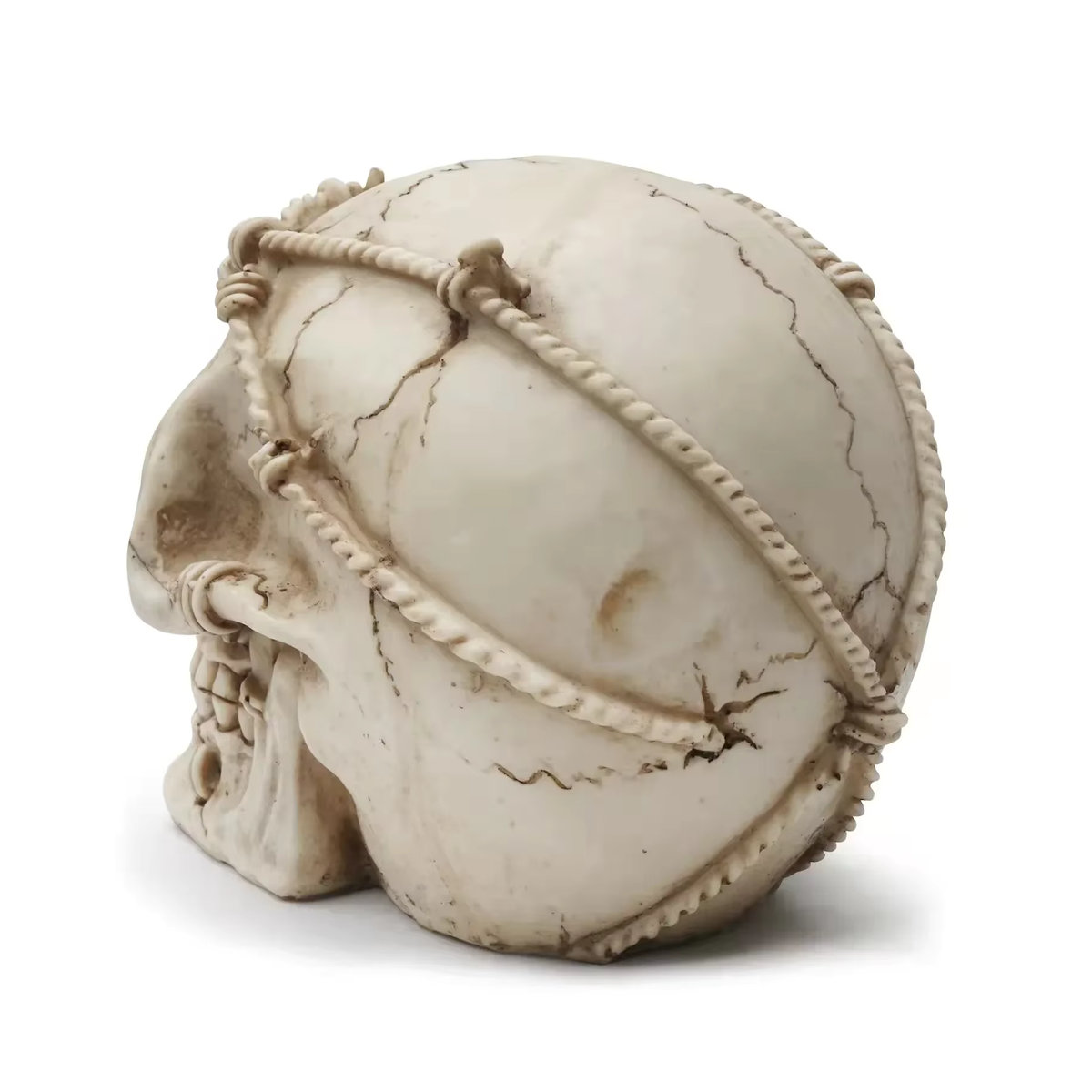 MINIDEAL Halloween Deko Skulptur Handgemachter Totenkopf aus Kunstharz in Beige - Bild 5