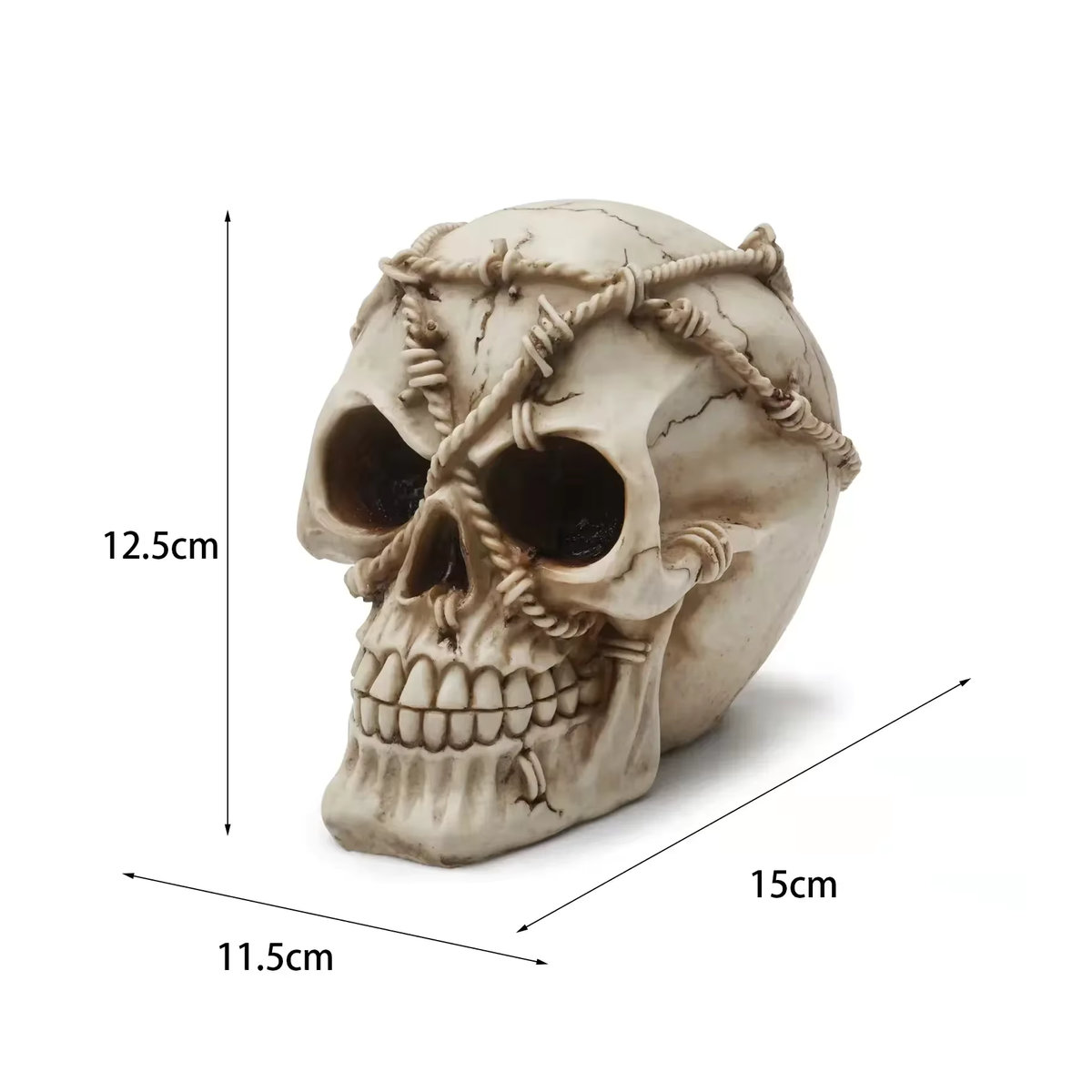 MINIDEAL Halloween Deko Skulptur Handgemachter Totenkopf aus Kunstharz in Beige - Bild 6