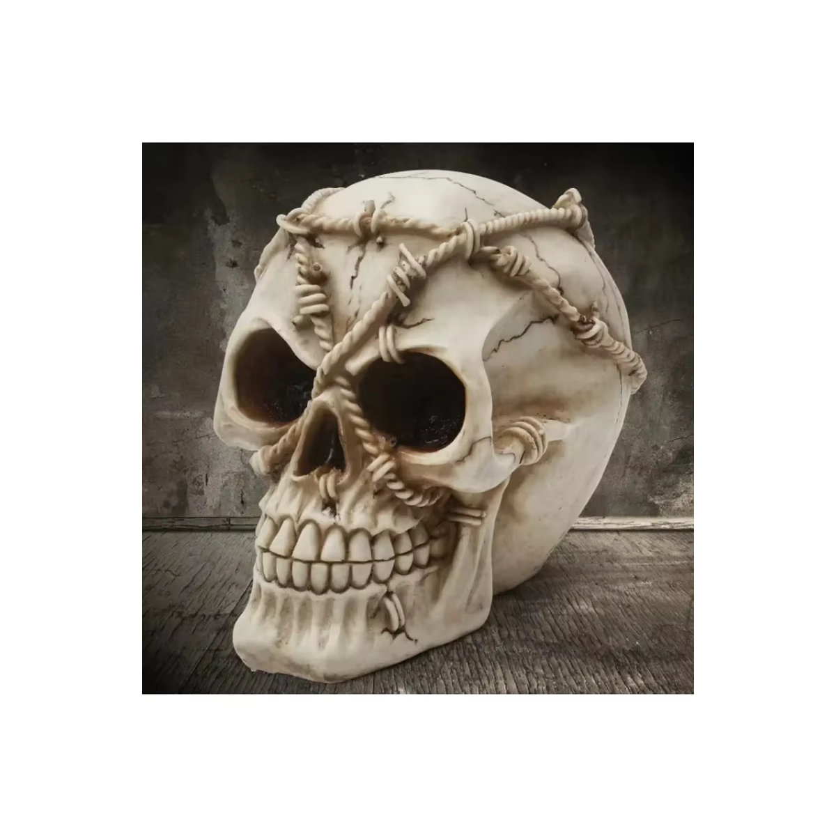MINIDEAL Halloween Deko Skulptur Handgemachter Totenkopf aus Kunstharz in Beige - Bild 7
