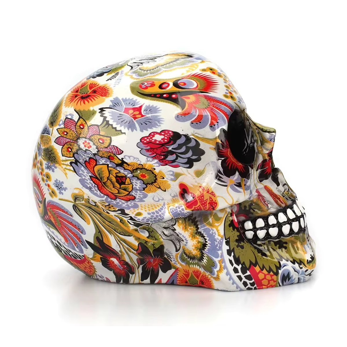 MINIDEAL Halloween-Schädel-Dekoration aus Kunstharz mit floralem Design in Mehrfarbig - Bild 4
